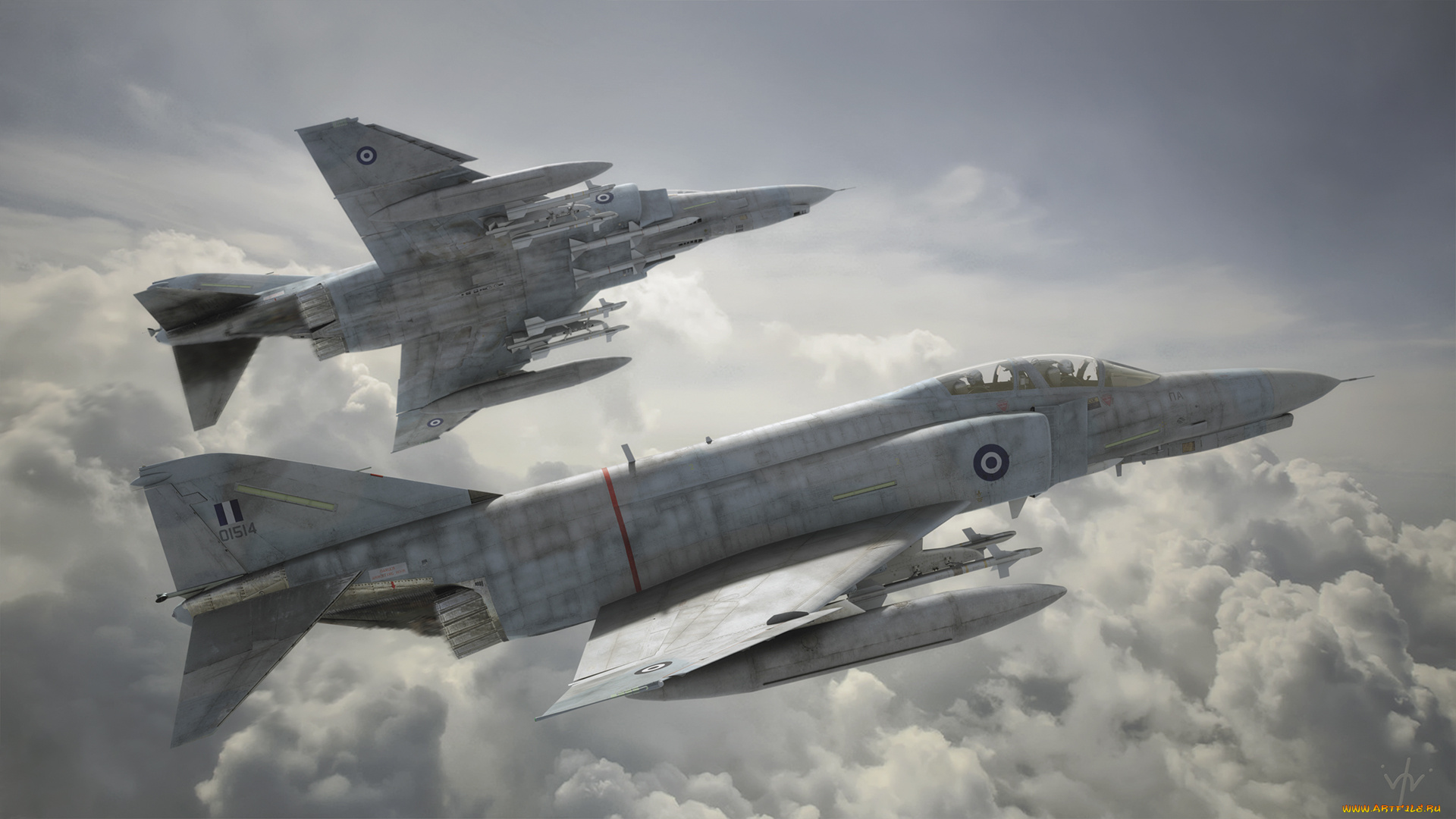 авиация, 3д, рисованые, v-graphic, самолеты, облака, полет