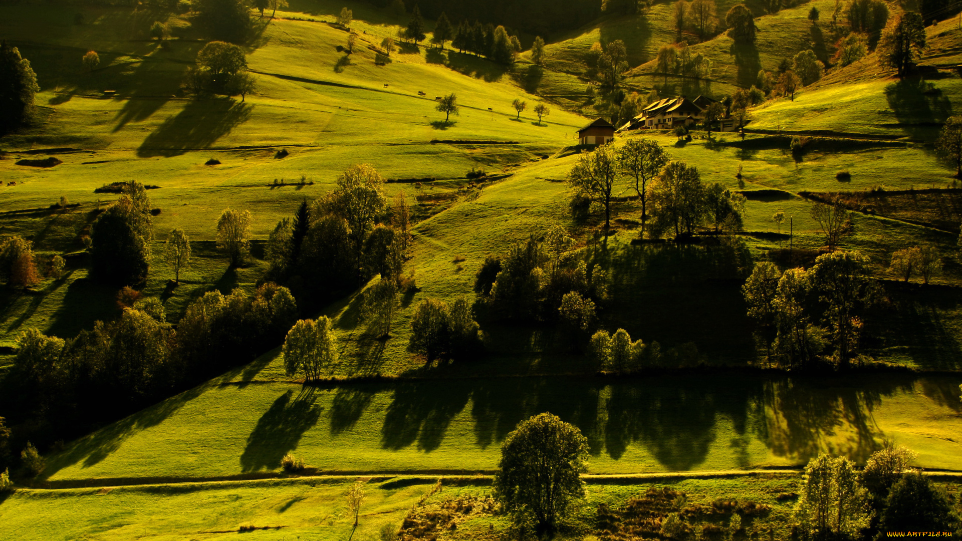 природа, пейзажи, baden-wurttemberg, домики, германия, поля, деревья