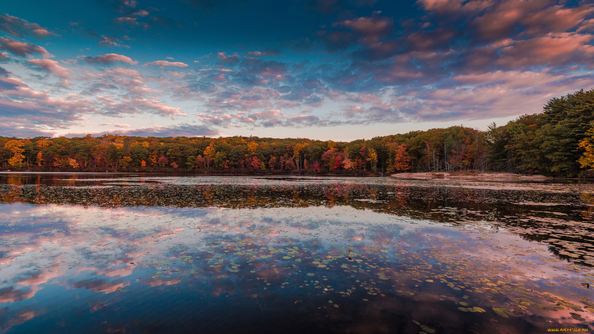 природа, реки, озера, harriman, state, park, нью, йорк, осень, деревья, вода, небо, облака, отражения