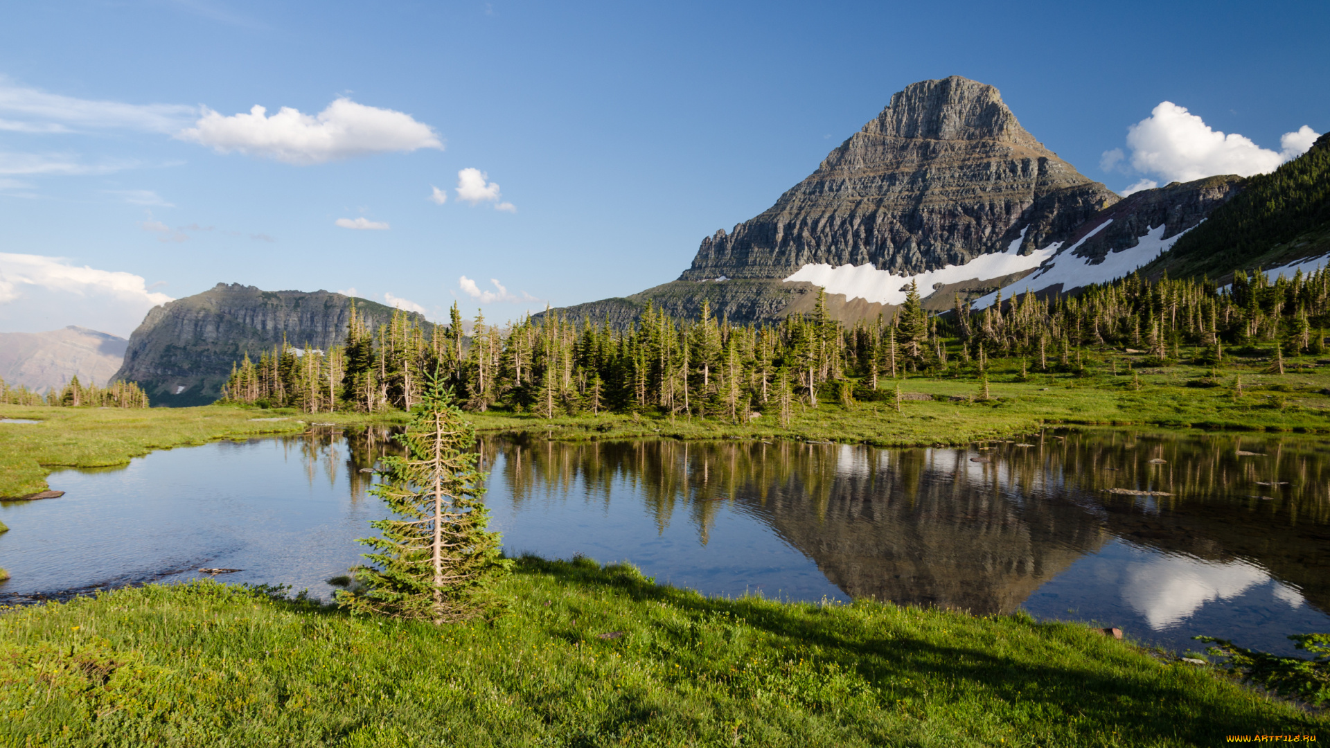 природа, реки, озера, облака, озеро, glacier, national, park