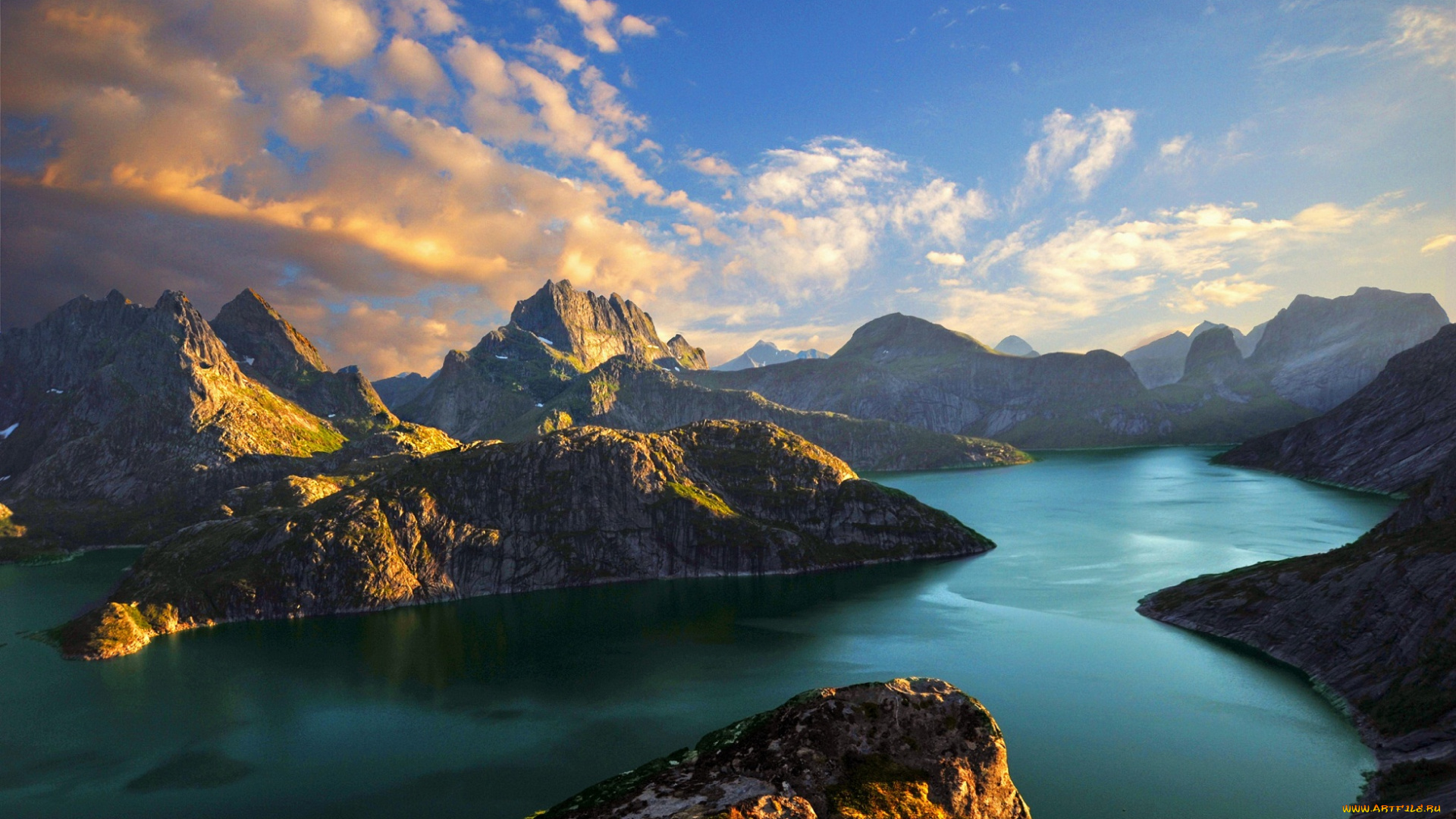 природа, реки, озера, озеро, lake, solbjornvannet, норвегия, облака, скалы, горы