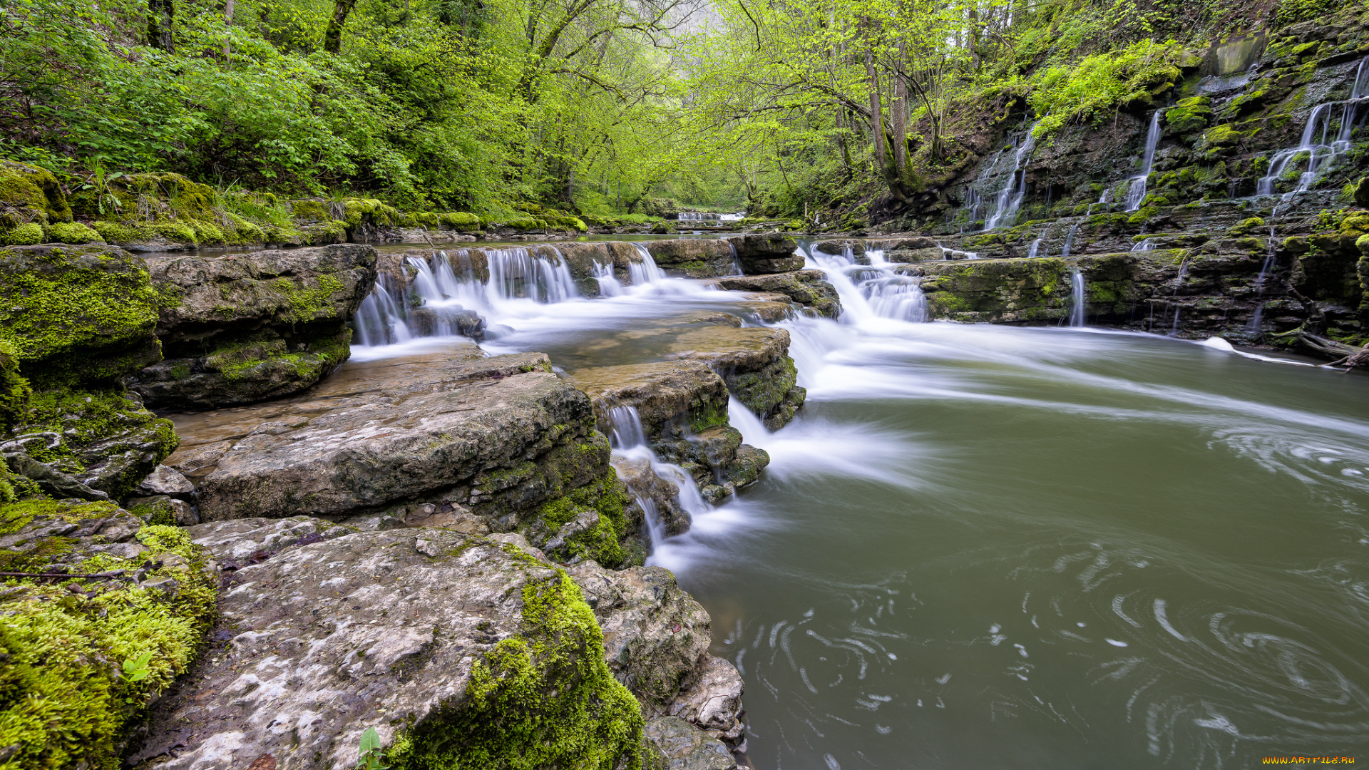 природа, водопады, водопад, река, лес