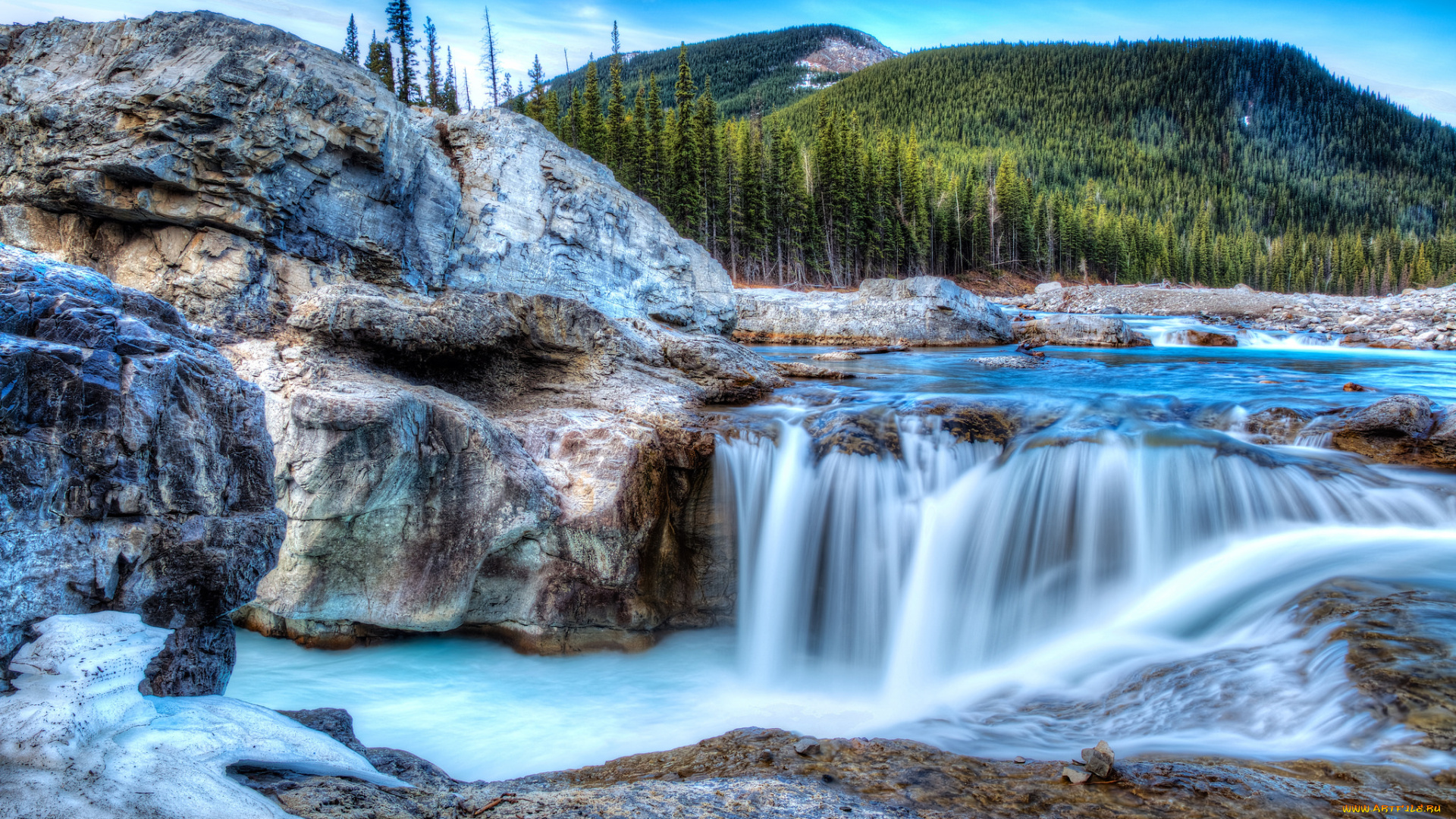 природа, водопады, водопад, река, лес