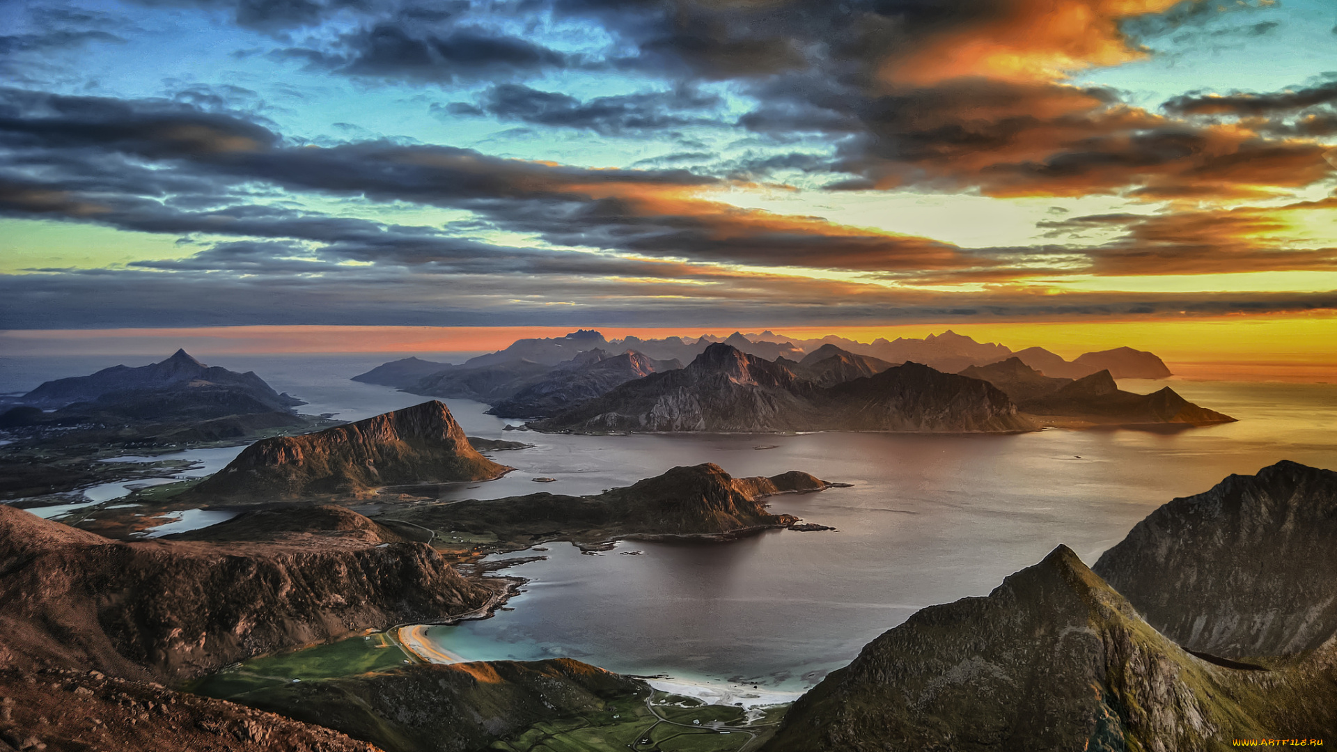 природа, восходы, закаты, зарево, тучи, скалы, бухта, океан