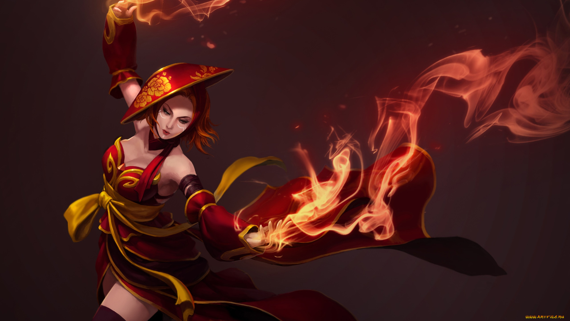 видео, игры, dota, 2, фон, огонь, lina