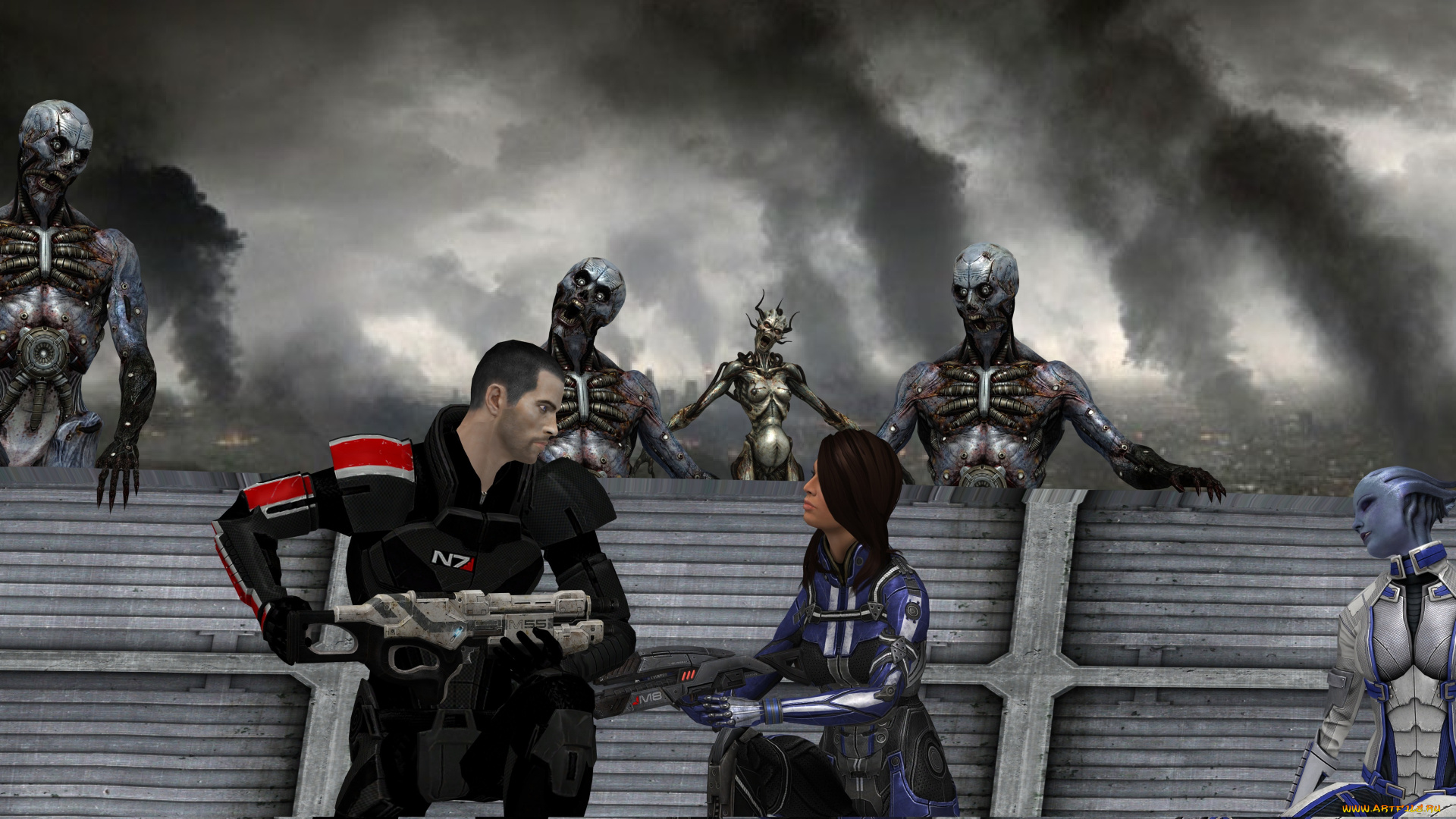 видео, игры, mass, effect, зомби, оружие, мужчина, фон, взгляд, девушка