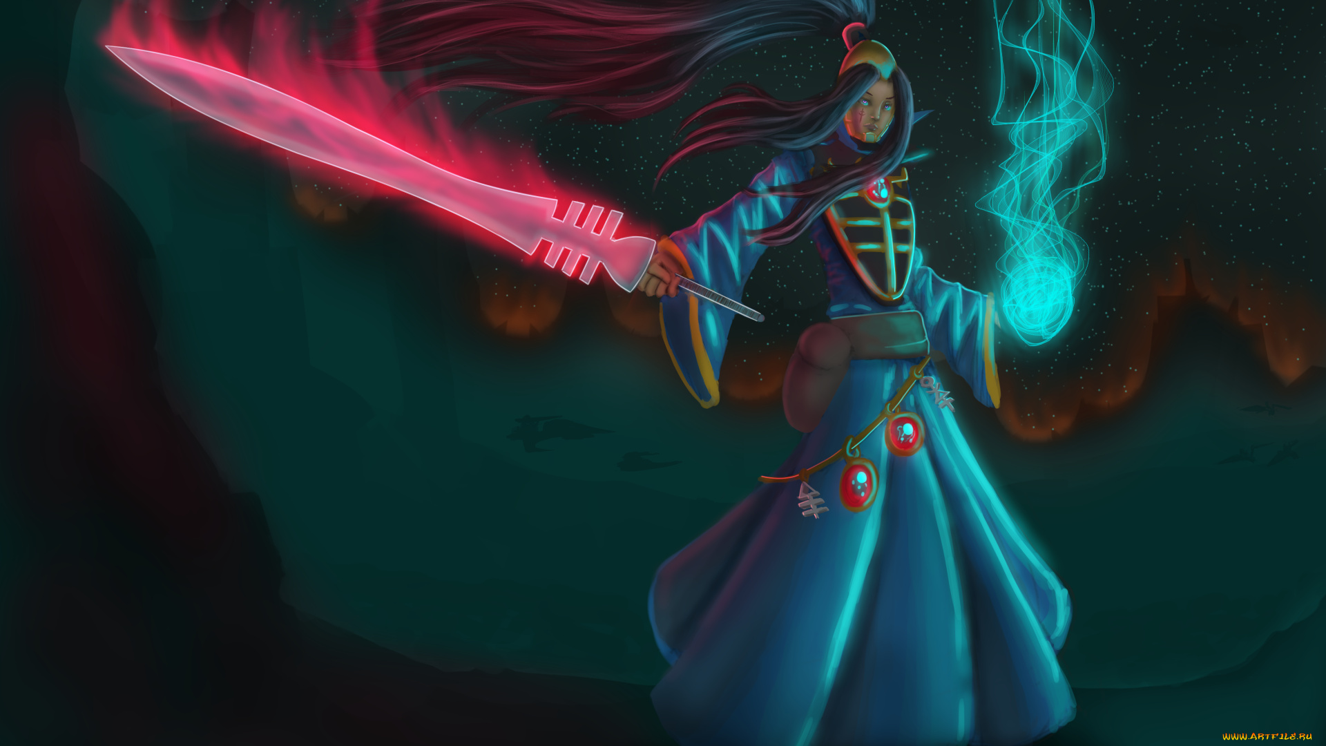 warhammer, 40k, видео, игры, взгляд, девушка, меч, магия, фон