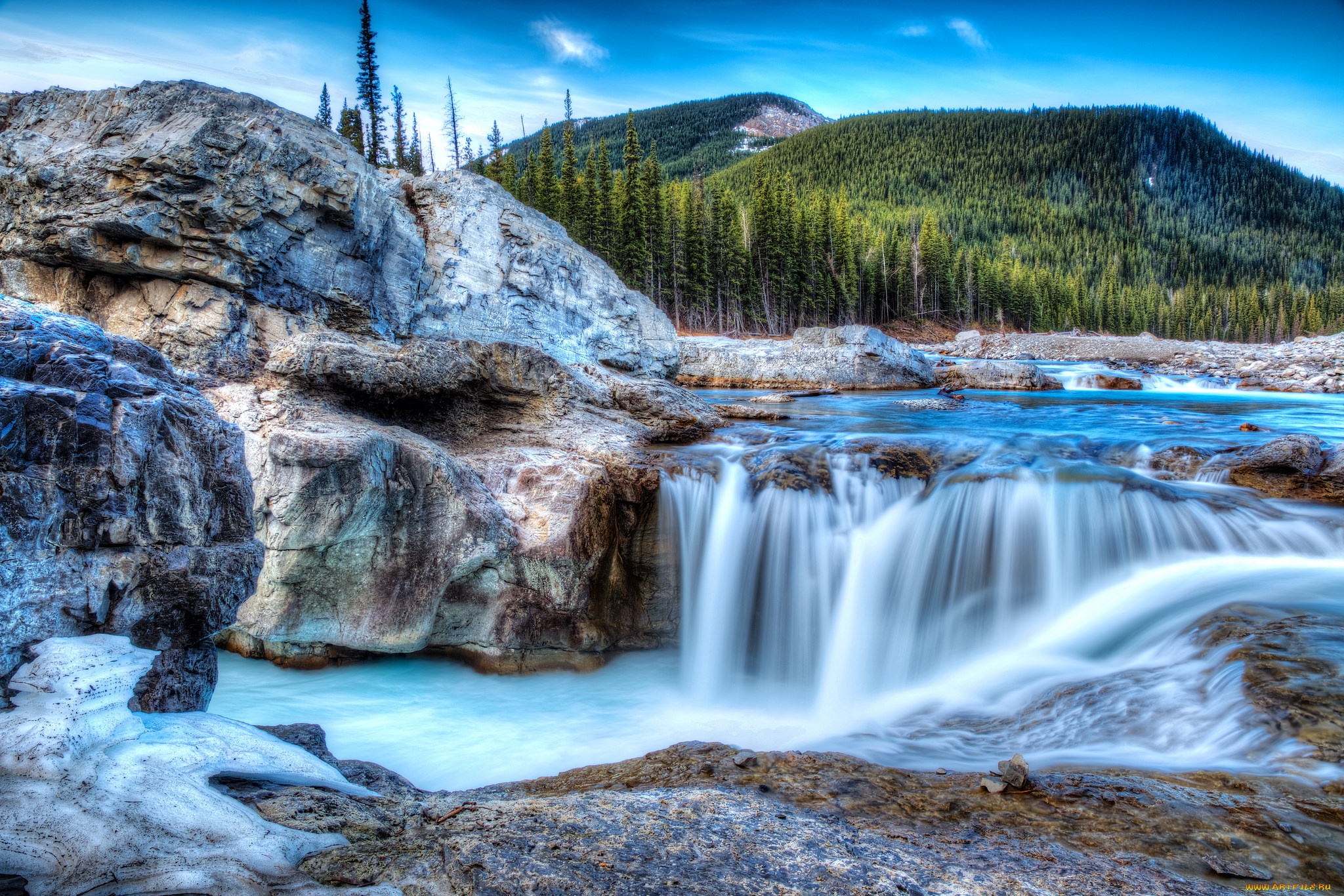 природа, водопады, водопад, река, лес