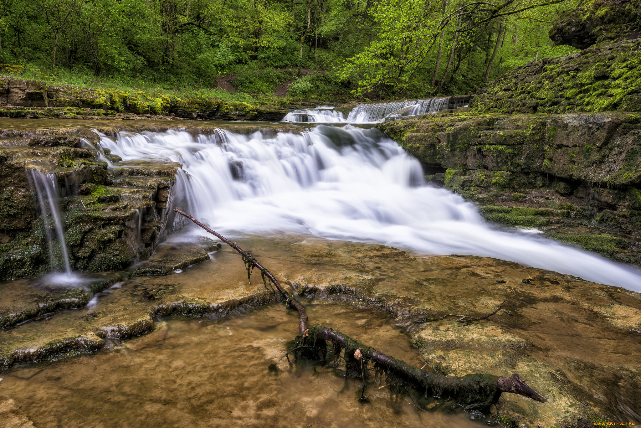 природа, водопады, водопад, лес, река