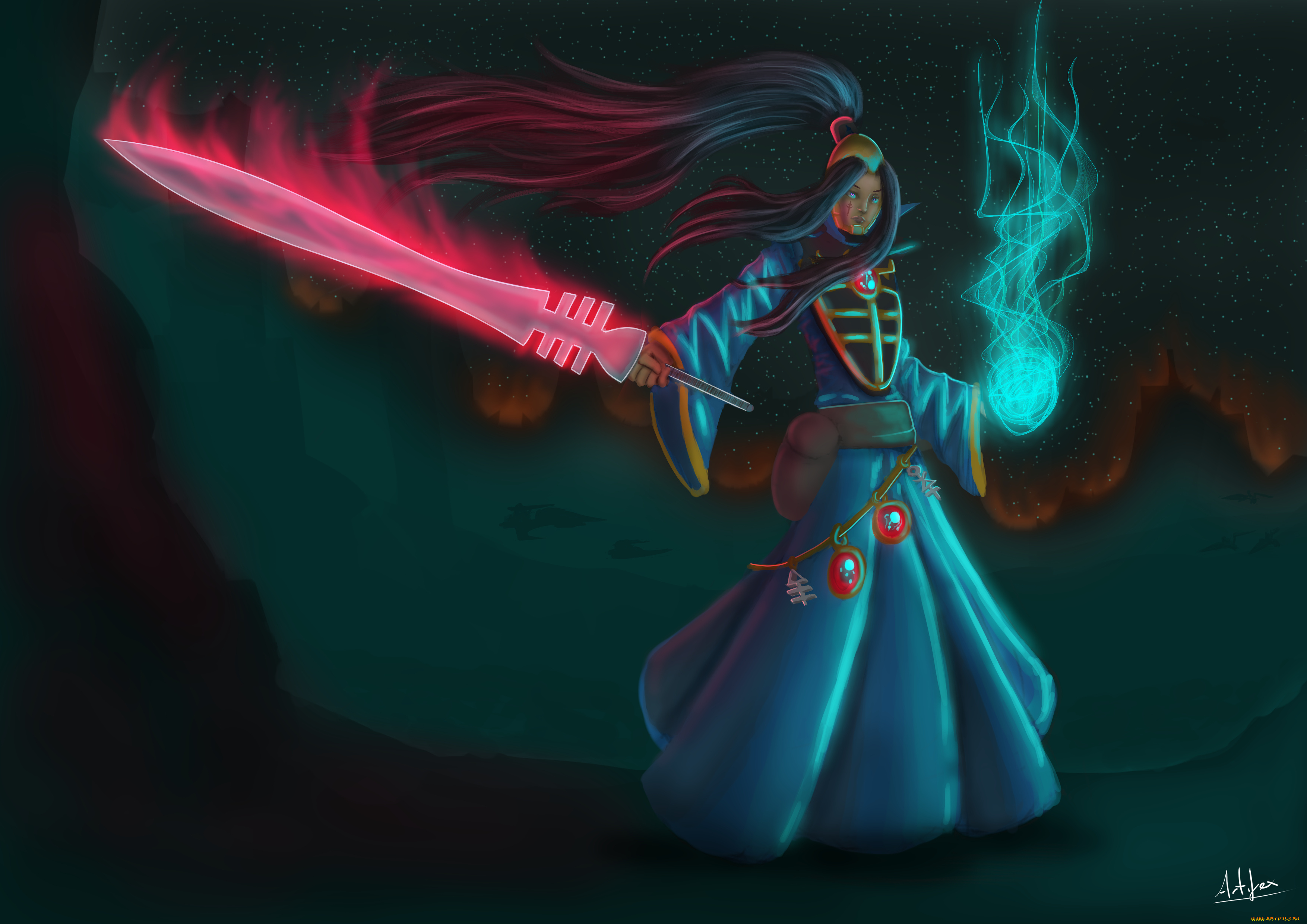 warhammer, 40k, видео, игры, взгляд, девушка, меч, магия, фон