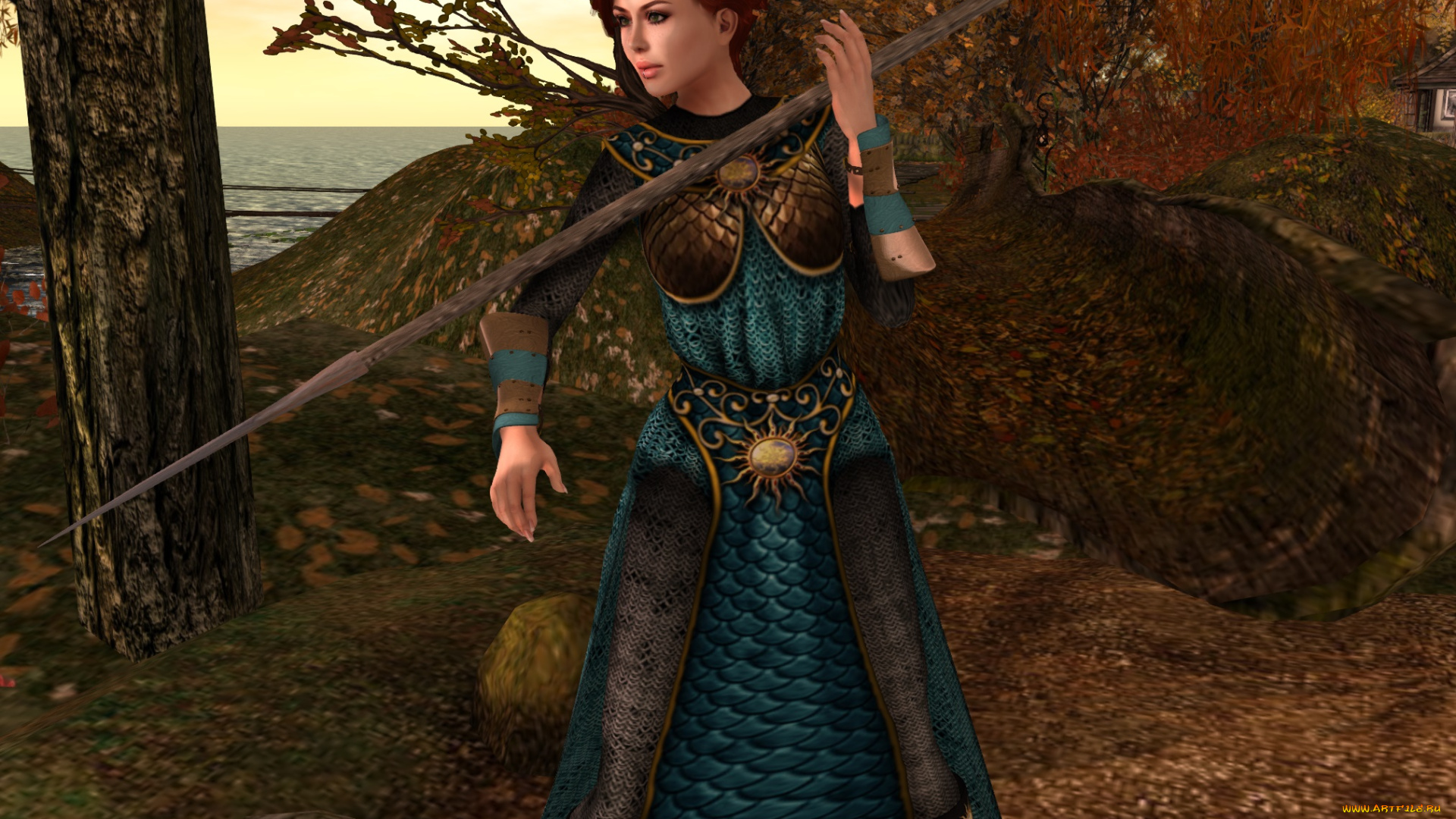 3д, графика, амазонки, , amazon, фон, взгляд, девушка, рыжая