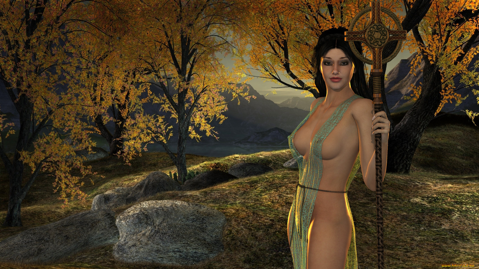 3д, графика, фантазия, , fantasy, девушка, взгляд, фон, тотем