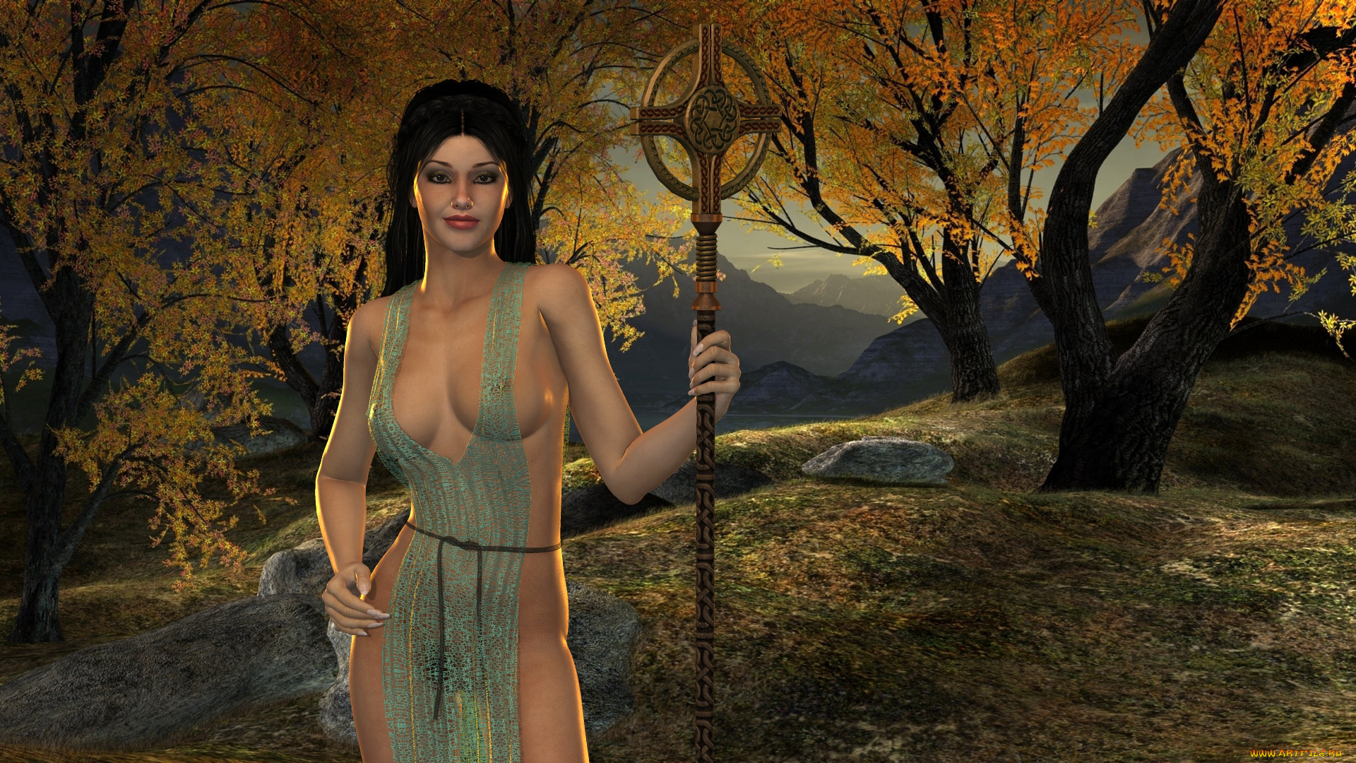 3д, графика, фантазия, , fantasy, девушка, взгляд, фон, тотем