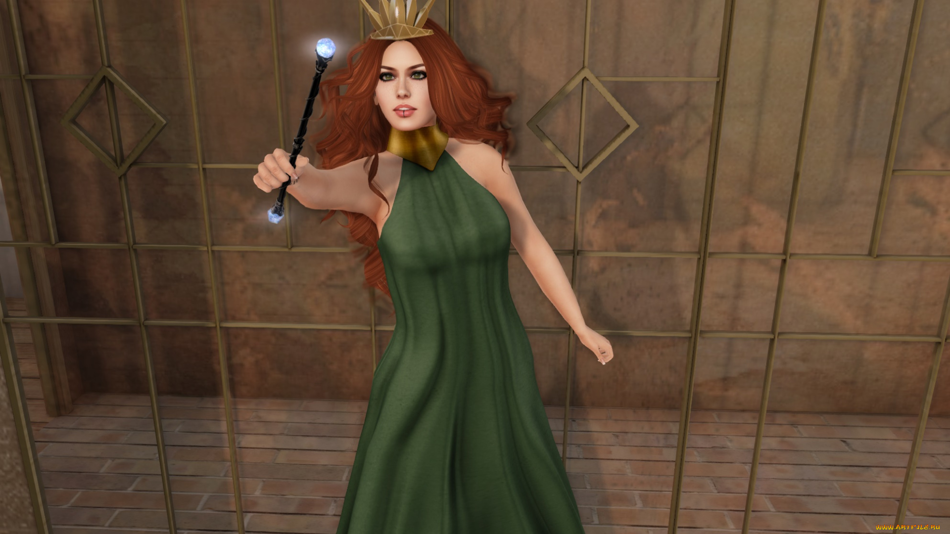 3д, графика, фантазия, , fantasy, рыжая, фон, взгляд, девушка