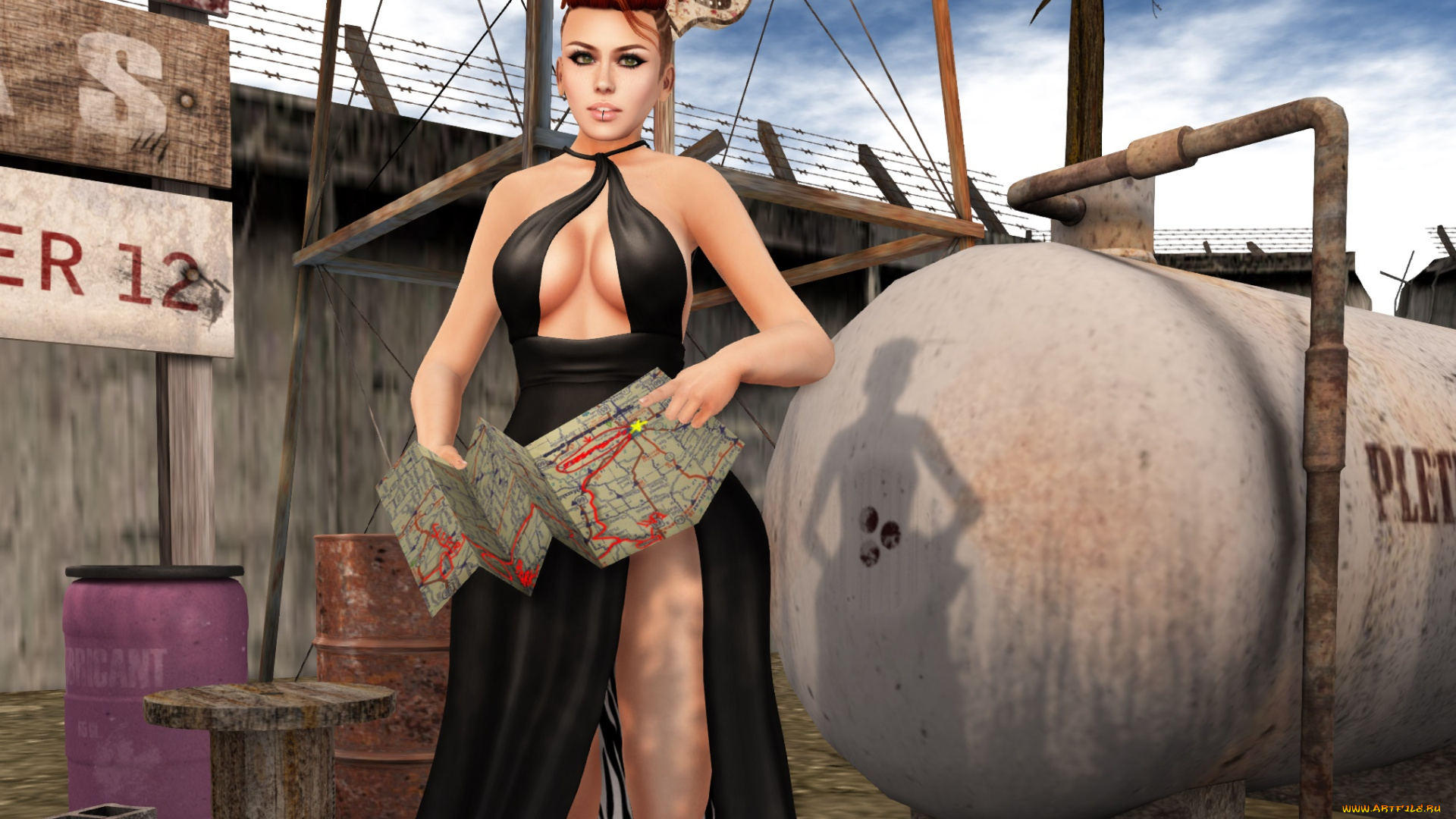 3д, графика, люди, , people, девушка, рыжая, интерьер, фон, взгляд