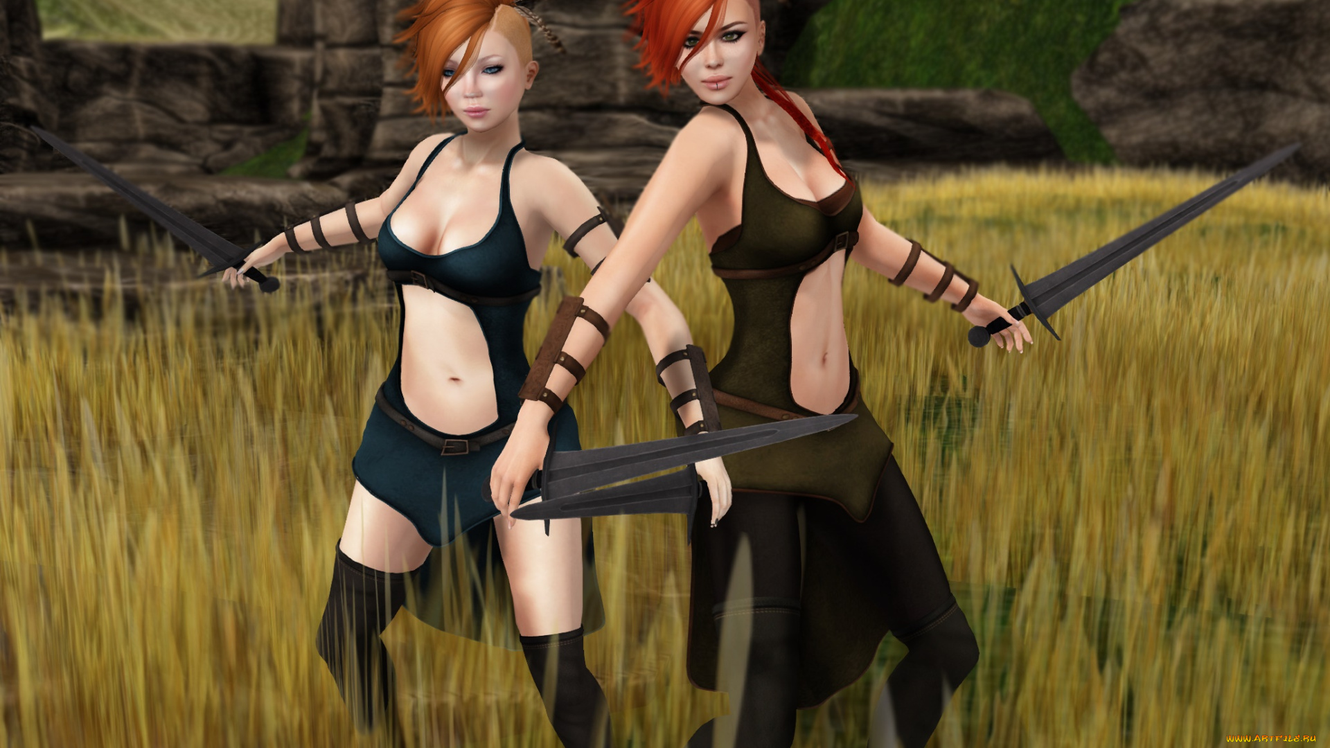 3д, графика, люди, , people, девушки, рыжая, фон, взгляд