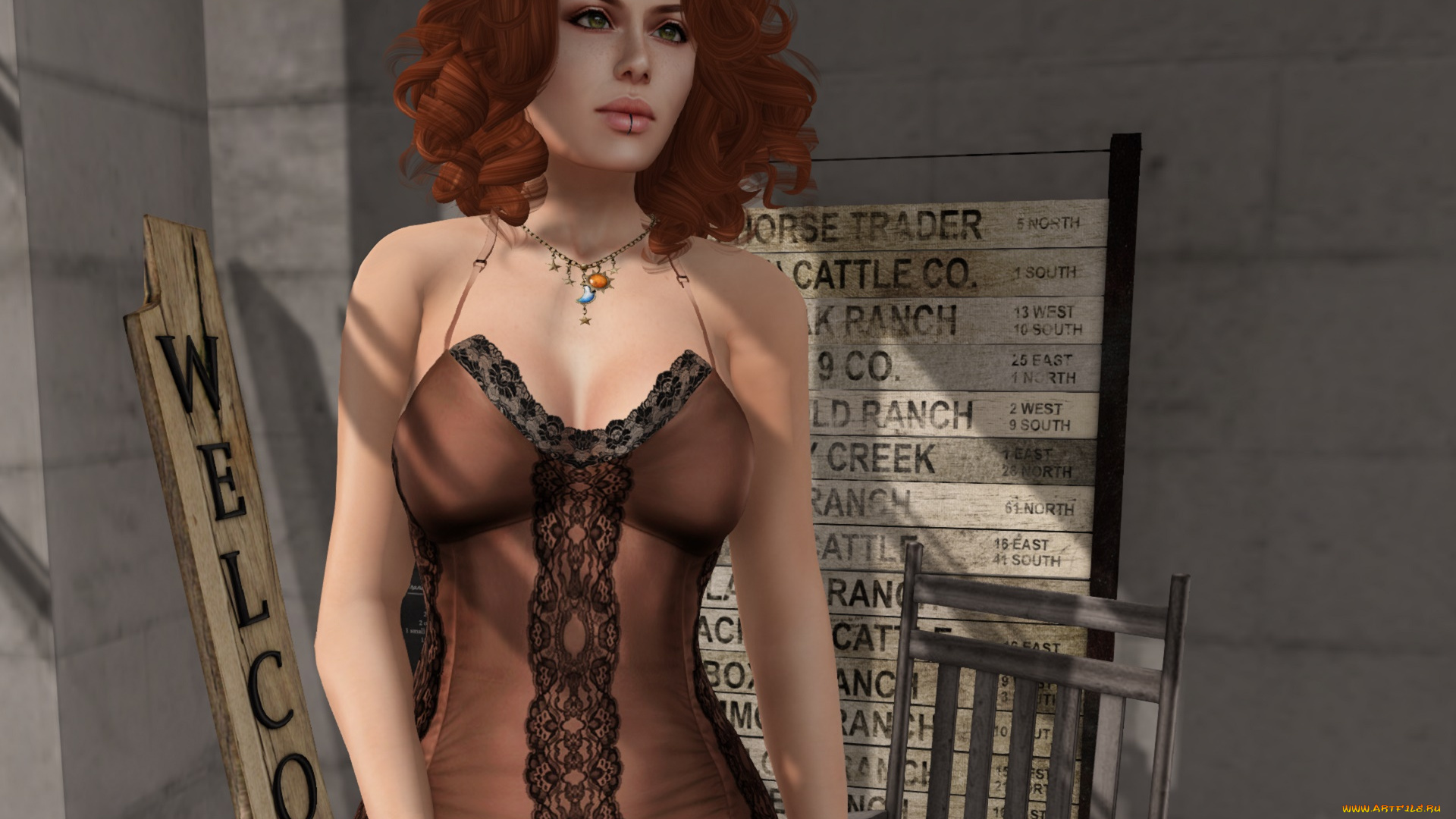 3д, графика, люди, , people, фон, рыжая, взгляд, девушка