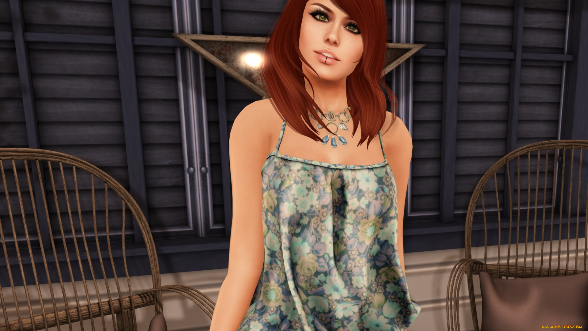 3д, графика, люди, , people, фон, взгляд, девушка, рыжая, интерьер