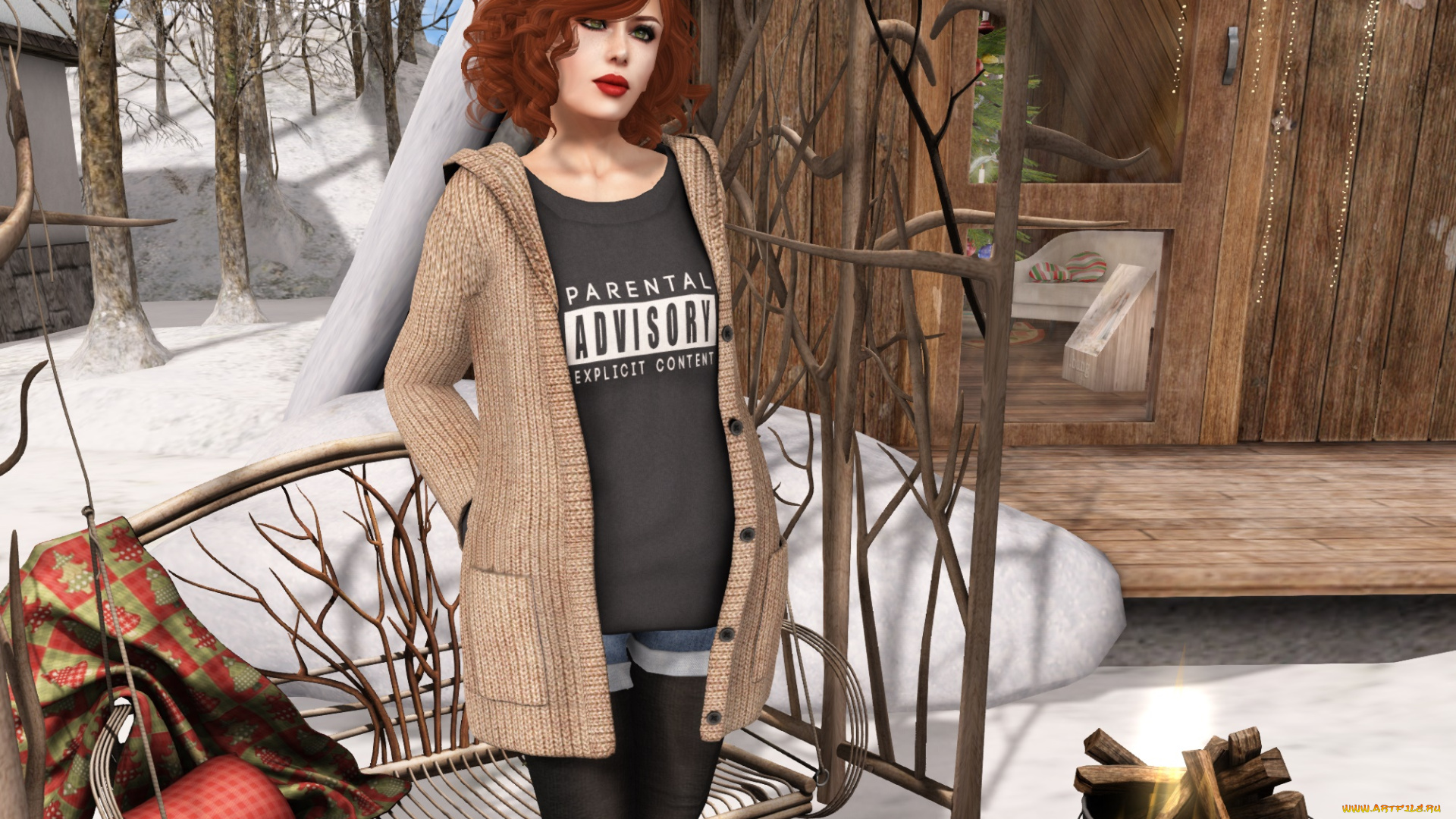 3д, графика, люди, , people, фон, взгляд, девушка, рыжая