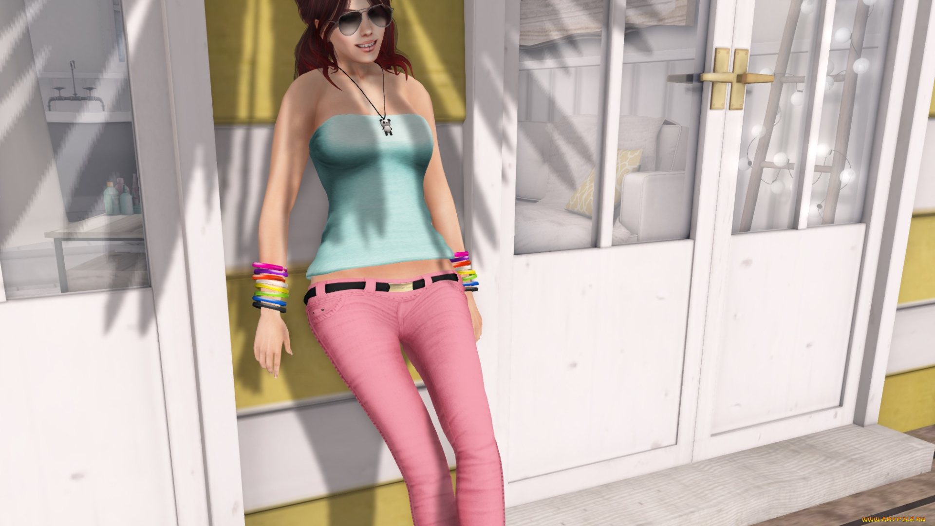 3д, графика, люди, , people, интерьер, фон, рыжая, взгляд, девушка