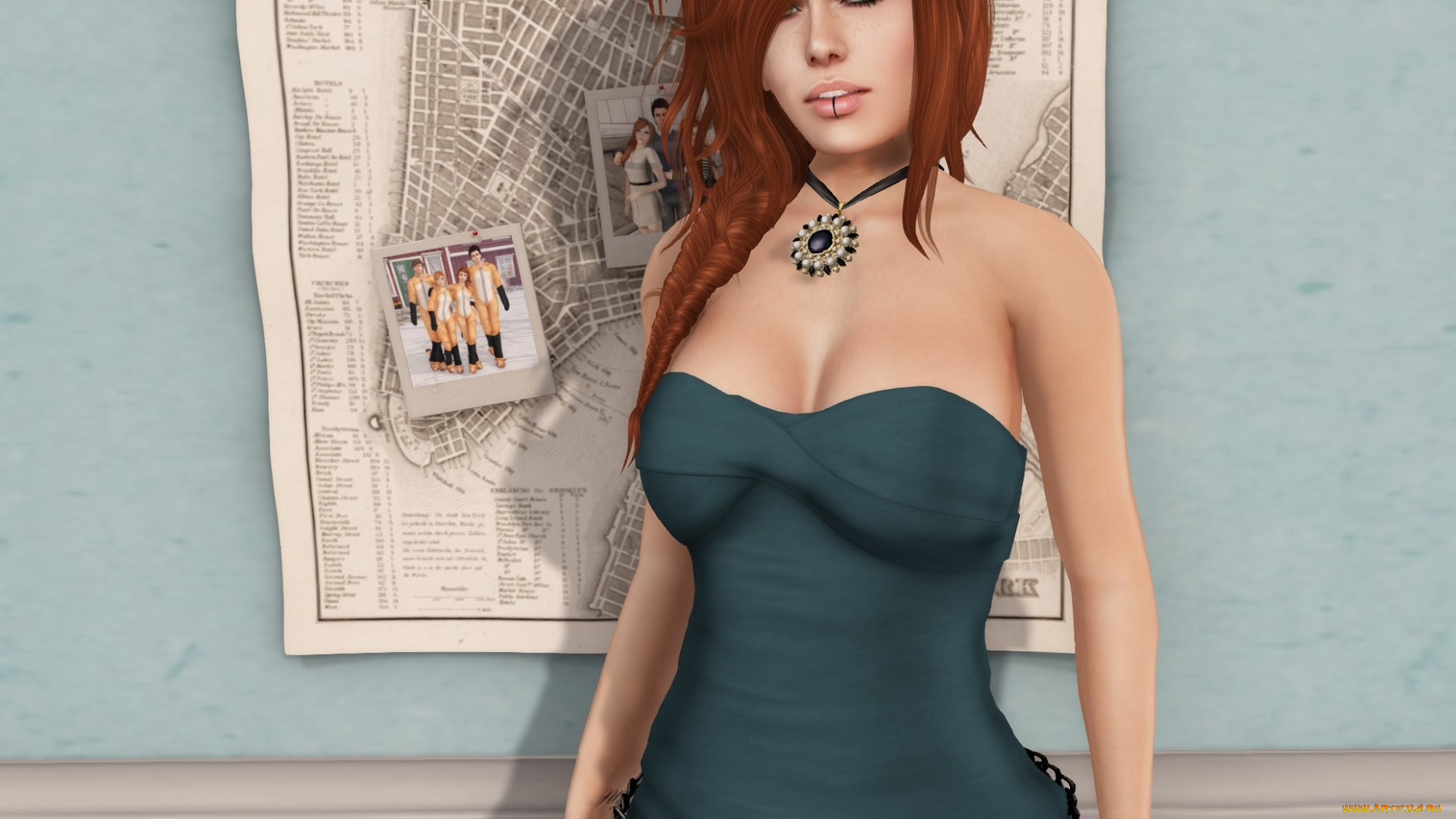 3д, графика, люди, , people, интерьер, рыжая, фон, взгляд, девушка