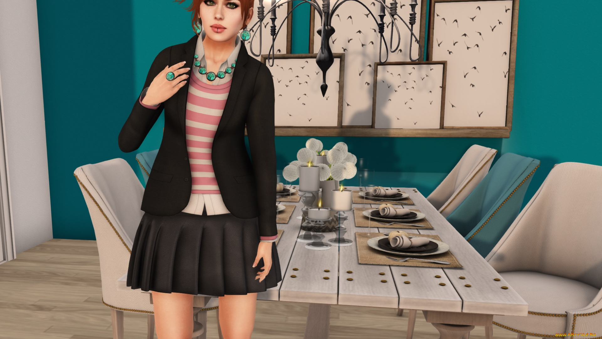 3д, графика, люди, , people, рыжая, фон, взгляд, девушка