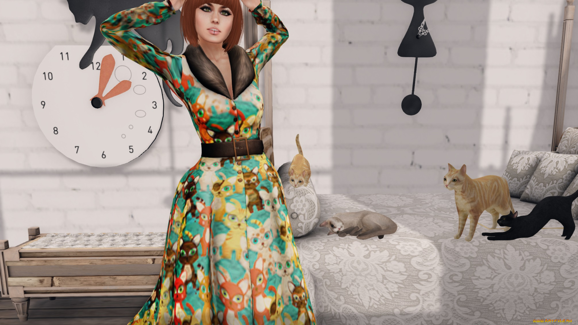 3д, графика, люди, , people, рыжая, интерьер, фон, взгляд, девушка