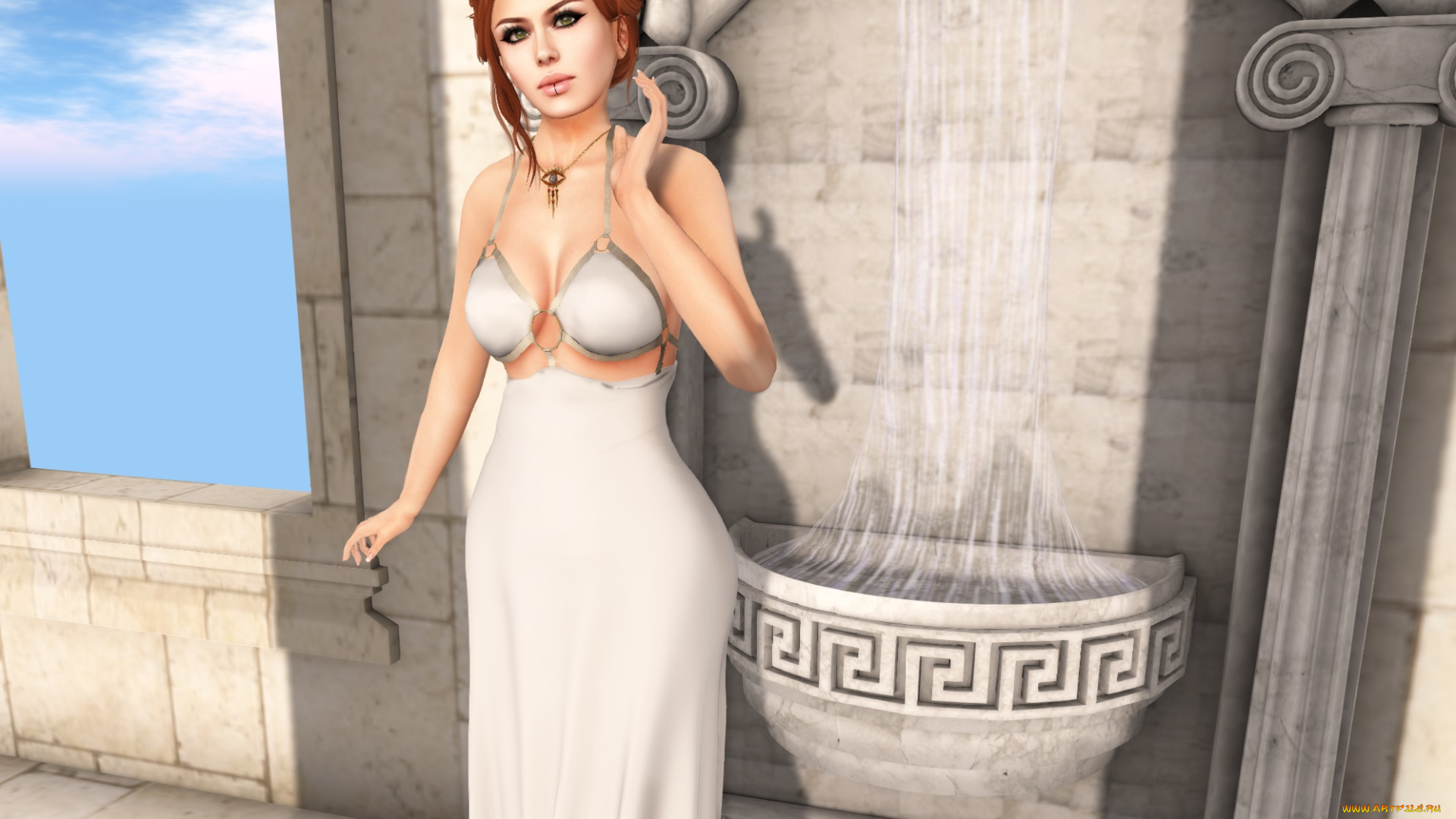 3д, графика, люди, , people, рыжая, взгляд, фон, девушка