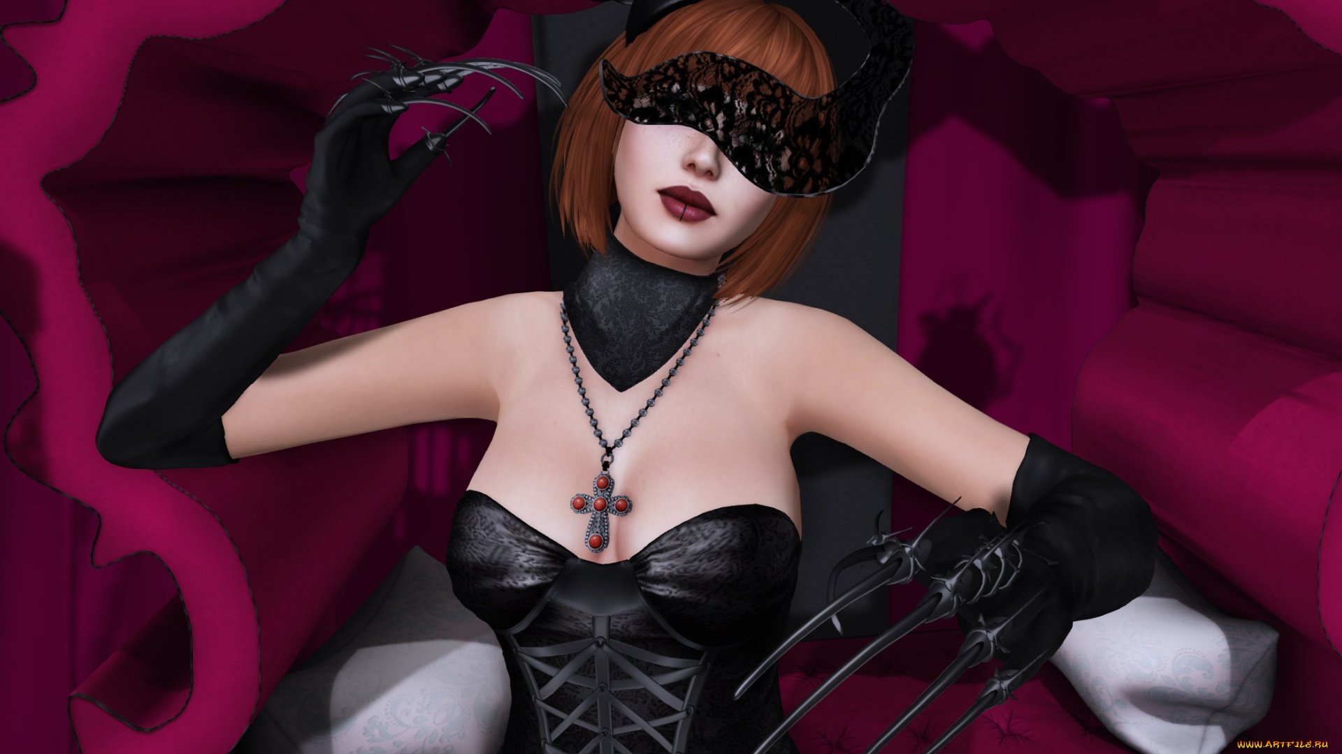 3д, графика, люди, , people, взгляд, девушка, фон, рыжая