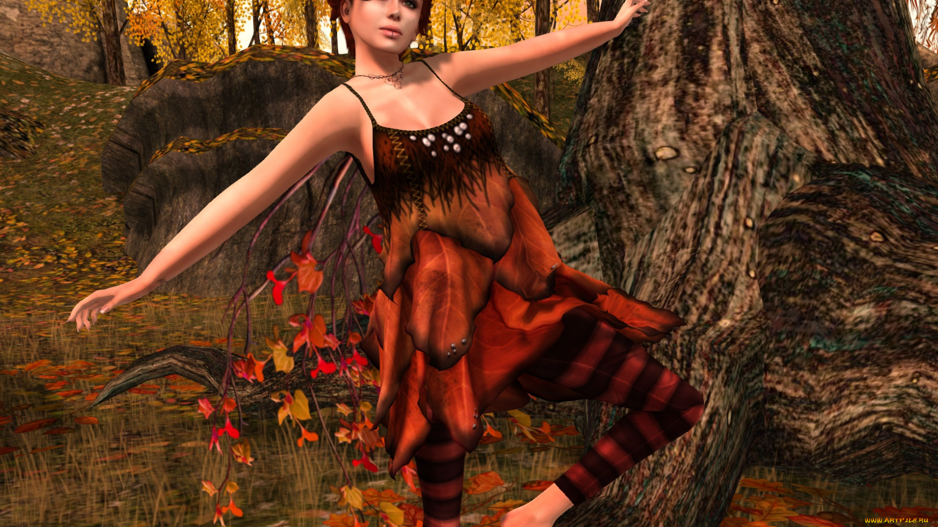 3д, графика, люди, , people, взгляд, девушка, фон, рыжая