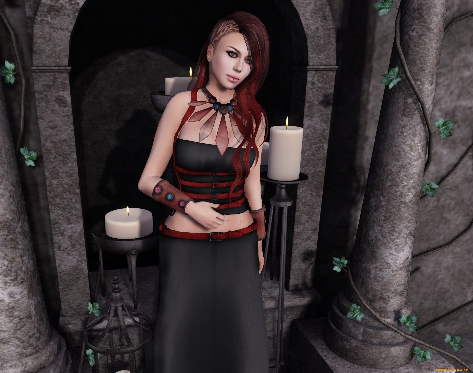 3д, графика, люди, , people, фон, взгляд, девушка, свечи
