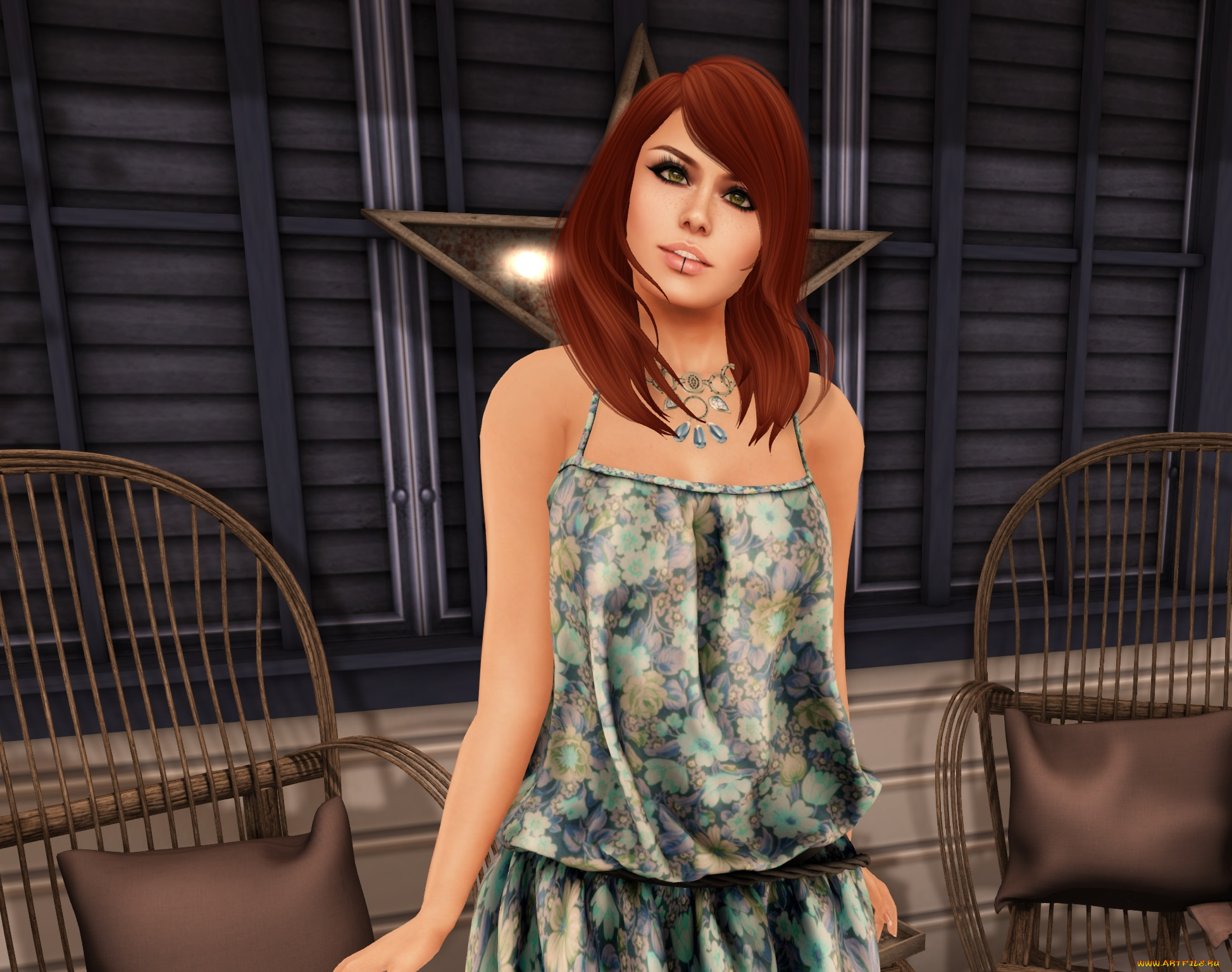 3д, графика, люди, , people, фон, взгляд, девушка, рыжая, интерьер