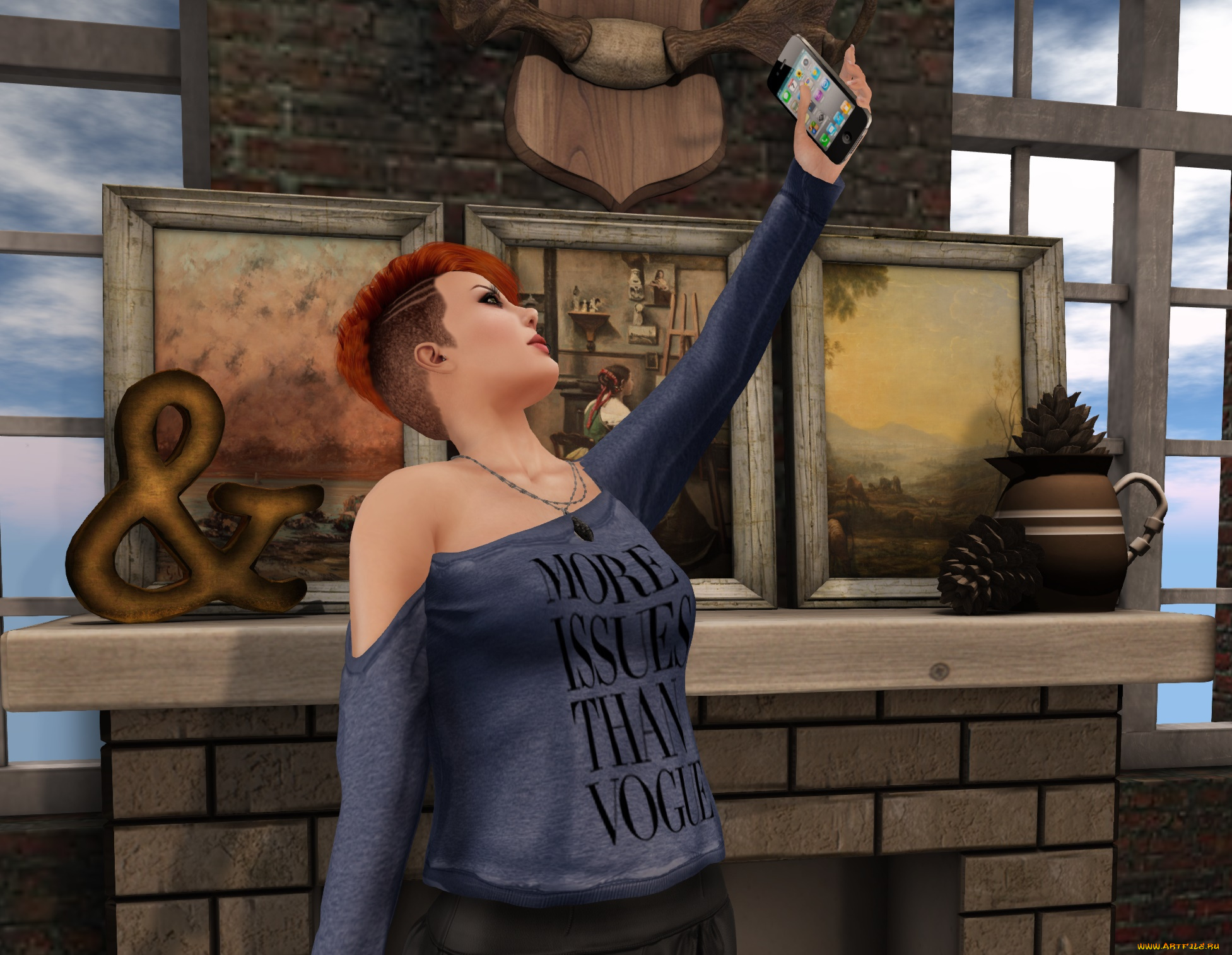 3д, графика, люди, , people, девушка, взгляд, фон, рыжая