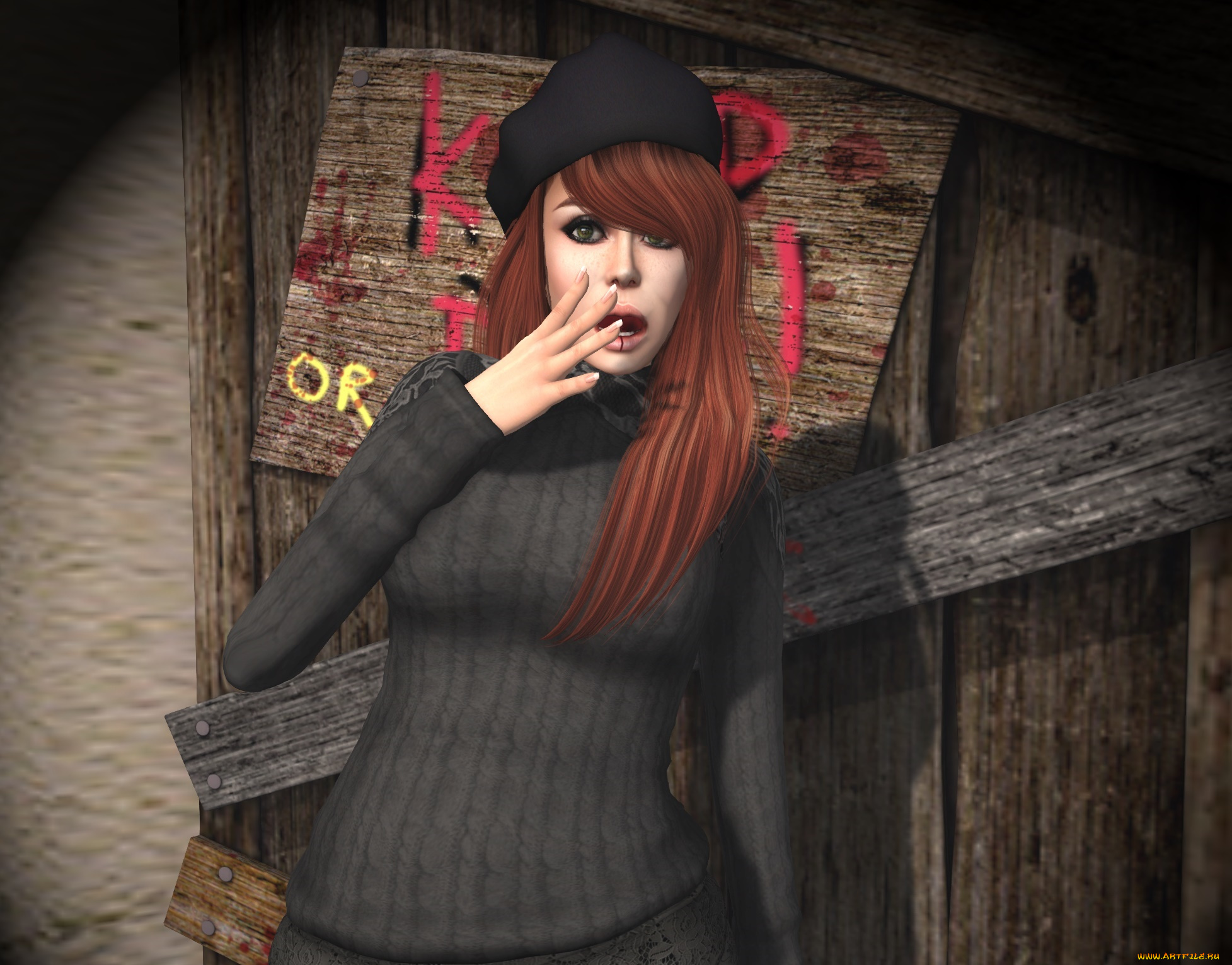 3д, графика, люди, , people, фон, рыжая, взгляд, девушка