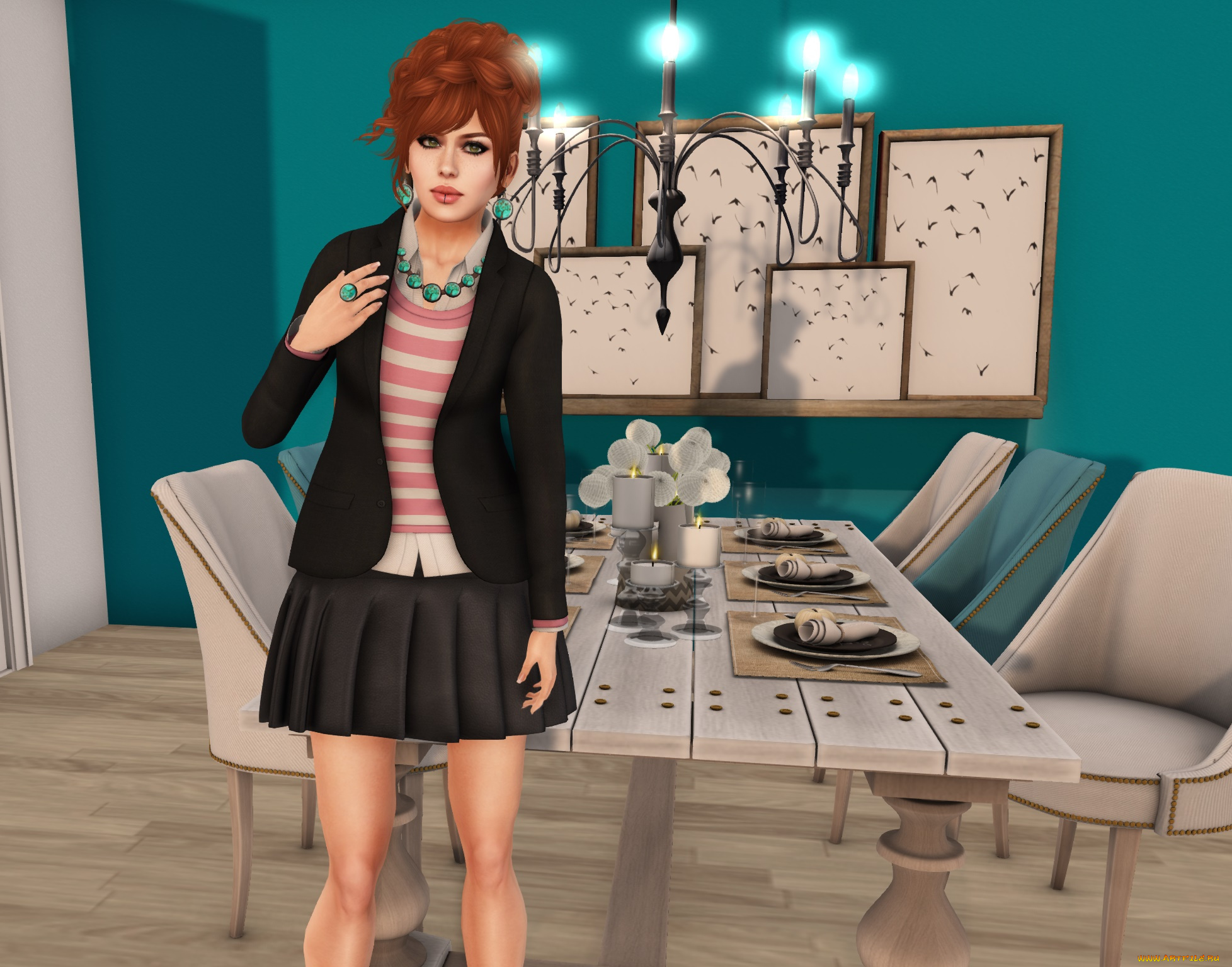 3д, графика, люди, , people, рыжая, фон, взгляд, девушка