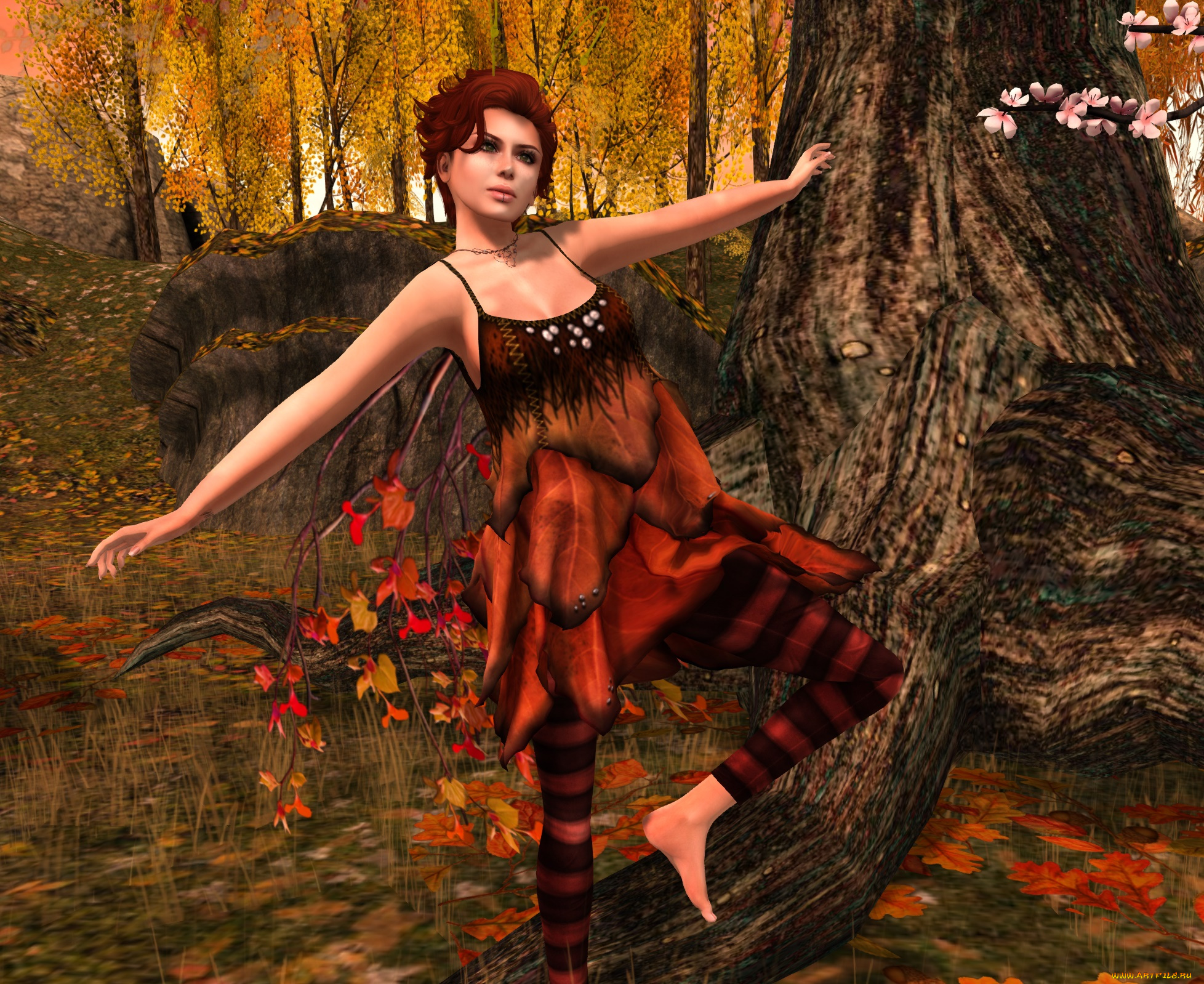 3д, графика, люди, , people, взгляд, девушка, фон, рыжая