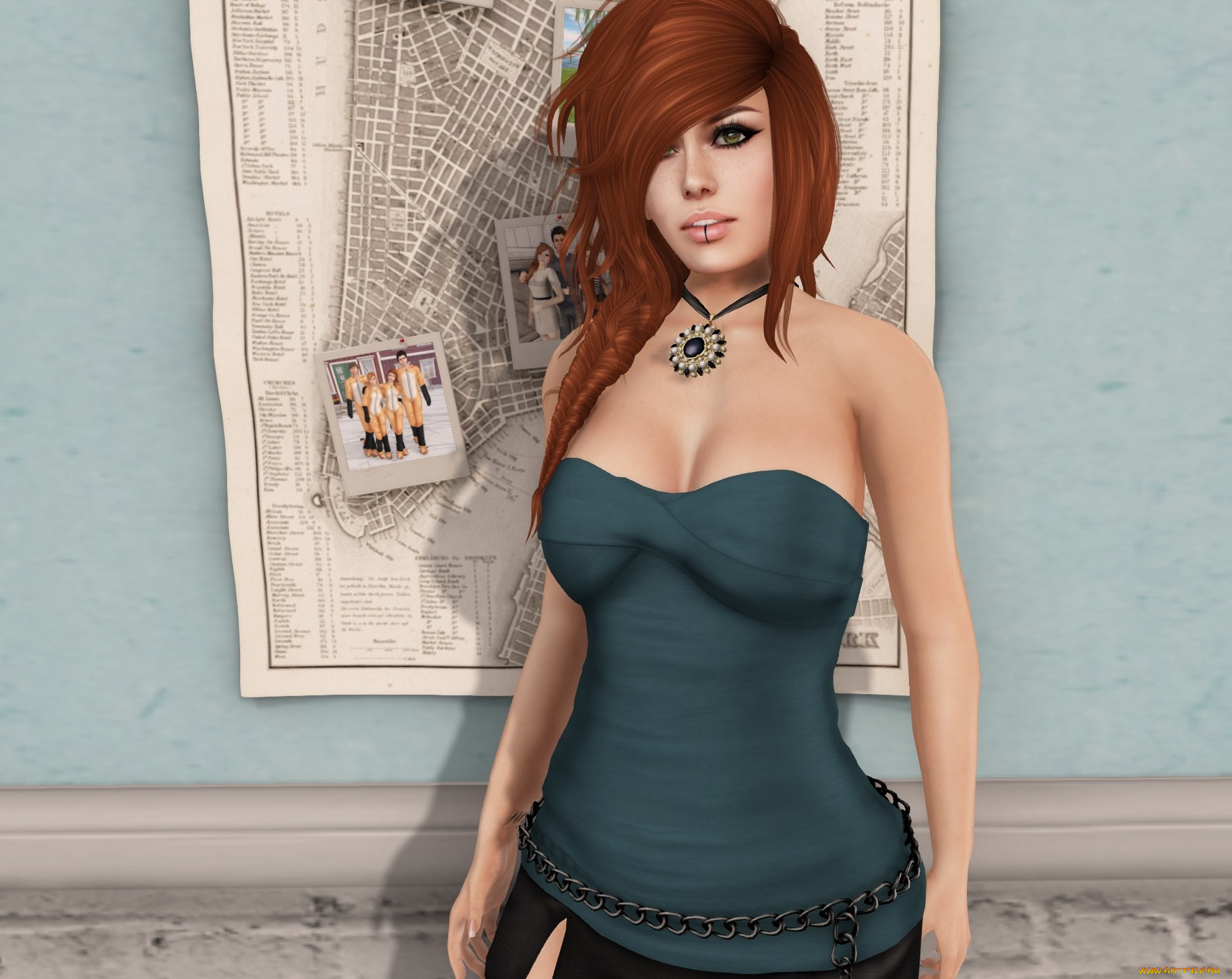 3д, графика, люди, , people, интерьер, рыжая, фон, взгляд, девушка