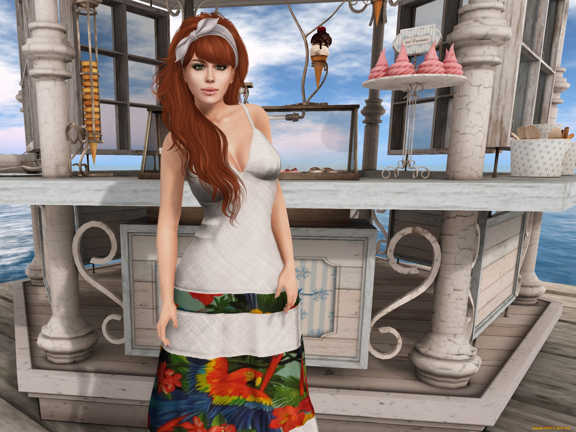 3д, графика, люди, , people, рыжая, фон, взгляд, девушка