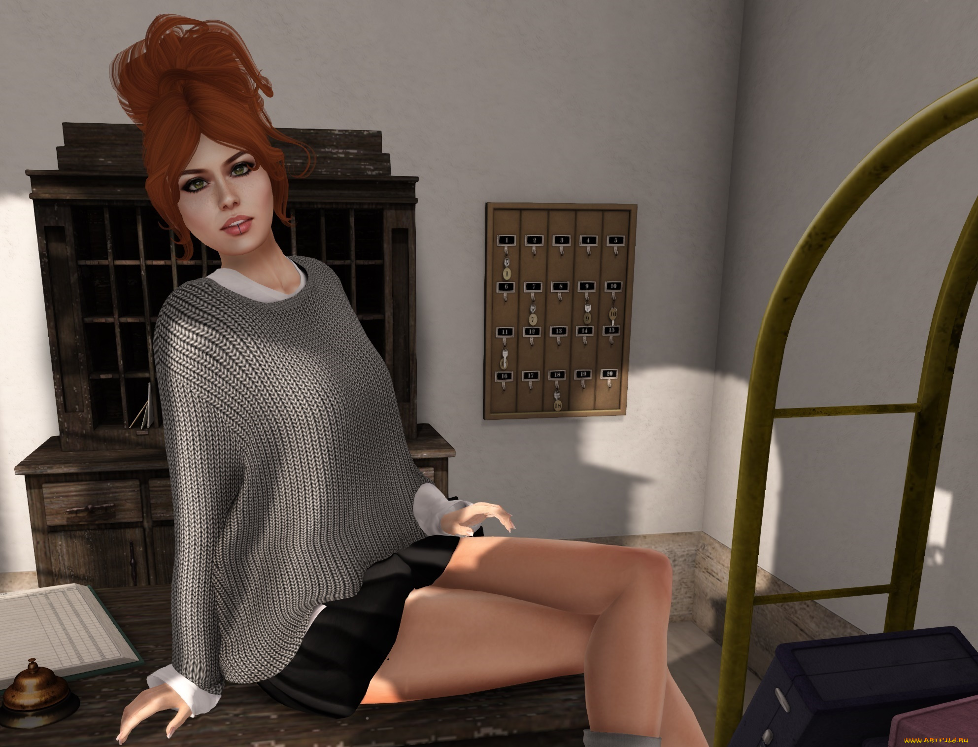 3д, графика, люди, , people, интерьер, фон, взгляд, девушка, рыжая