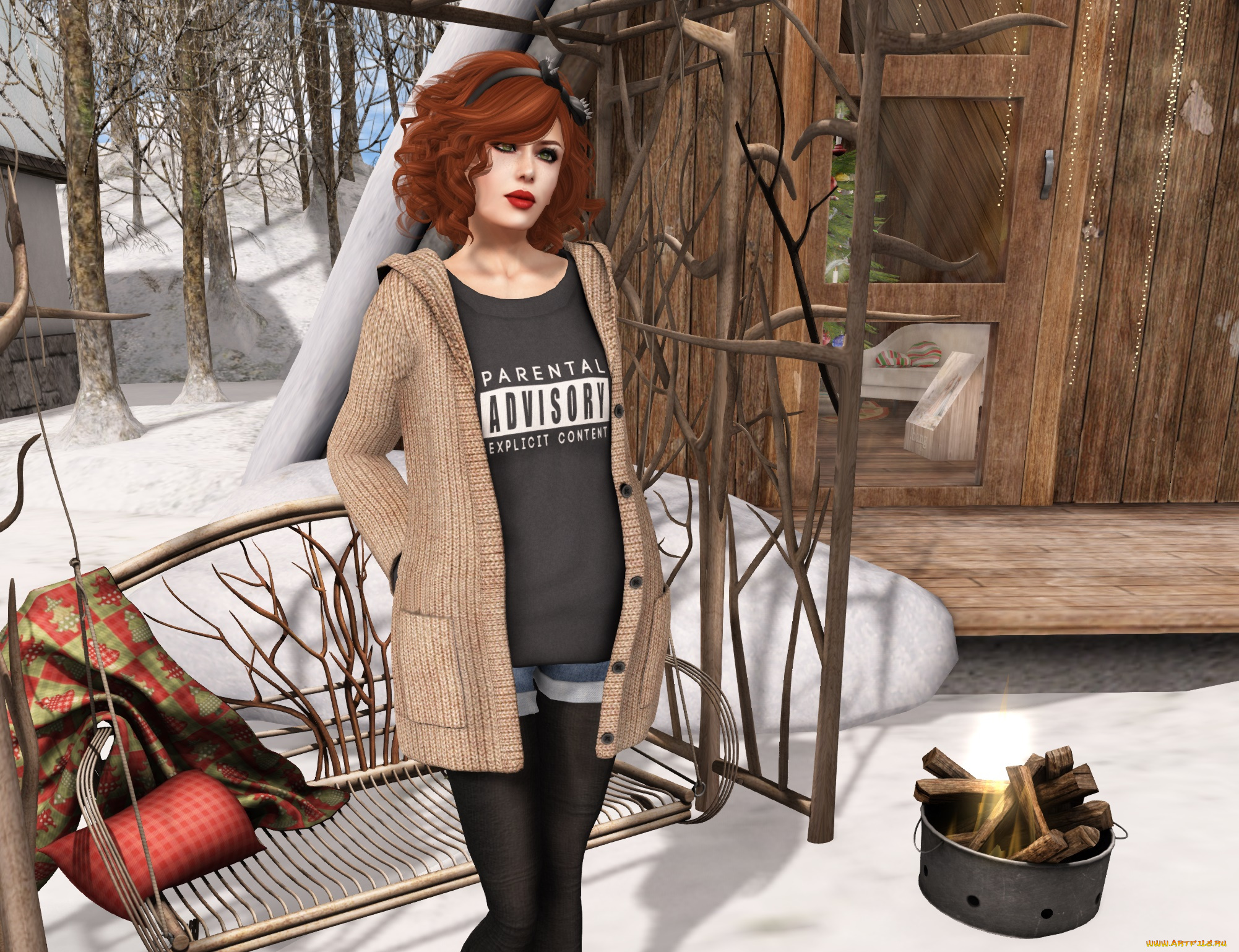 3д, графика, люди, , people, фон, взгляд, девушка, рыжая