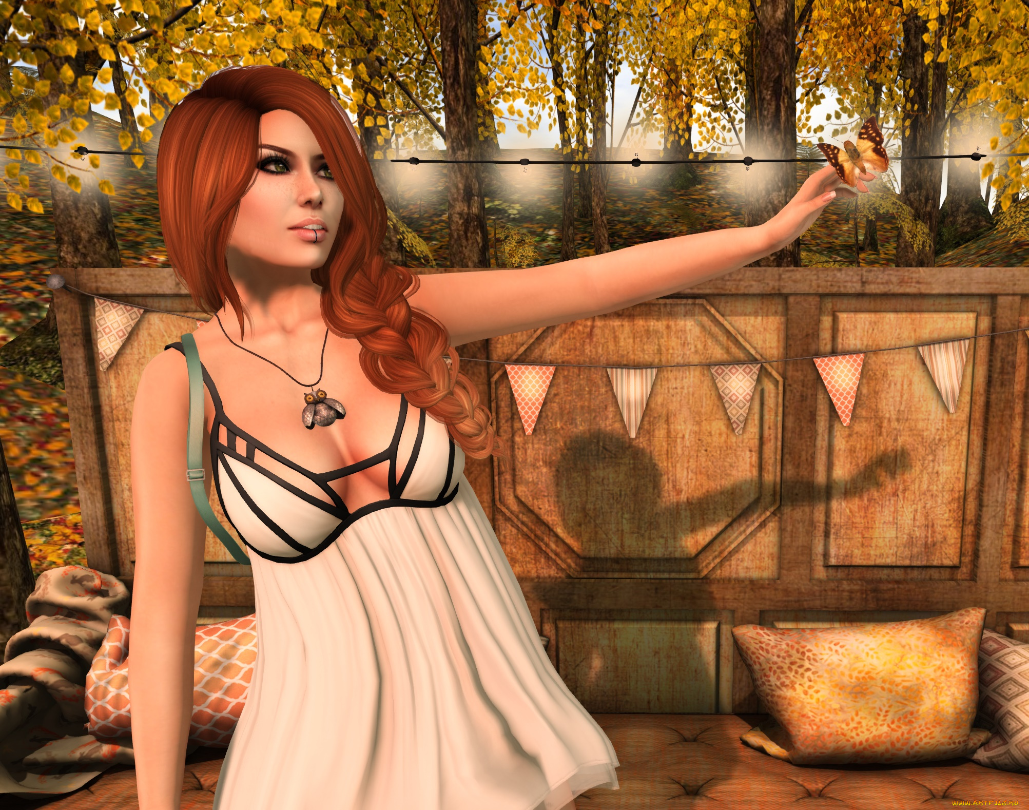 3д, графика, люди, , people, взгляд, девушка, рыжая, фон