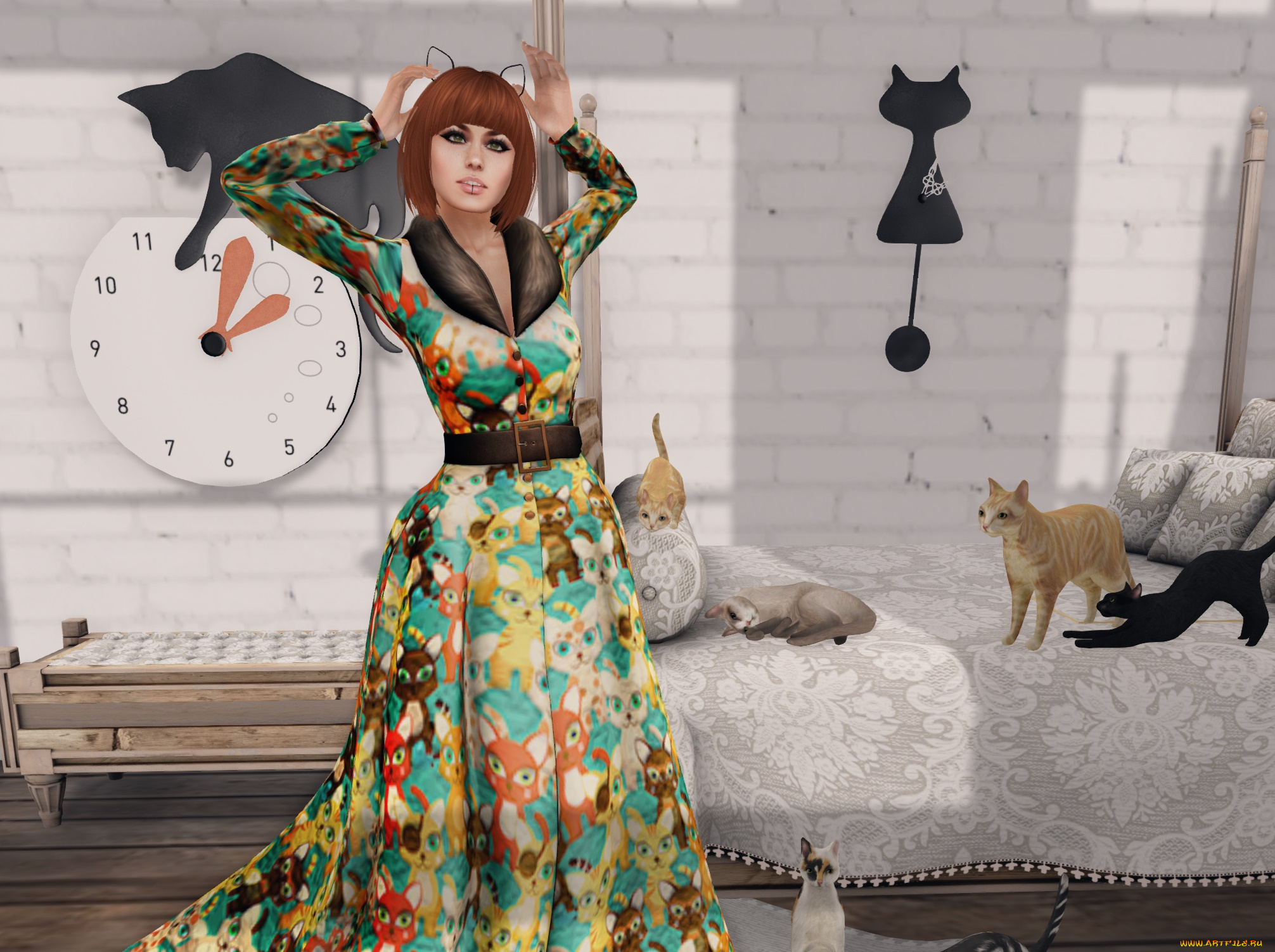 3д, графика, люди, , people, рыжая, интерьер, фон, взгляд, девушка