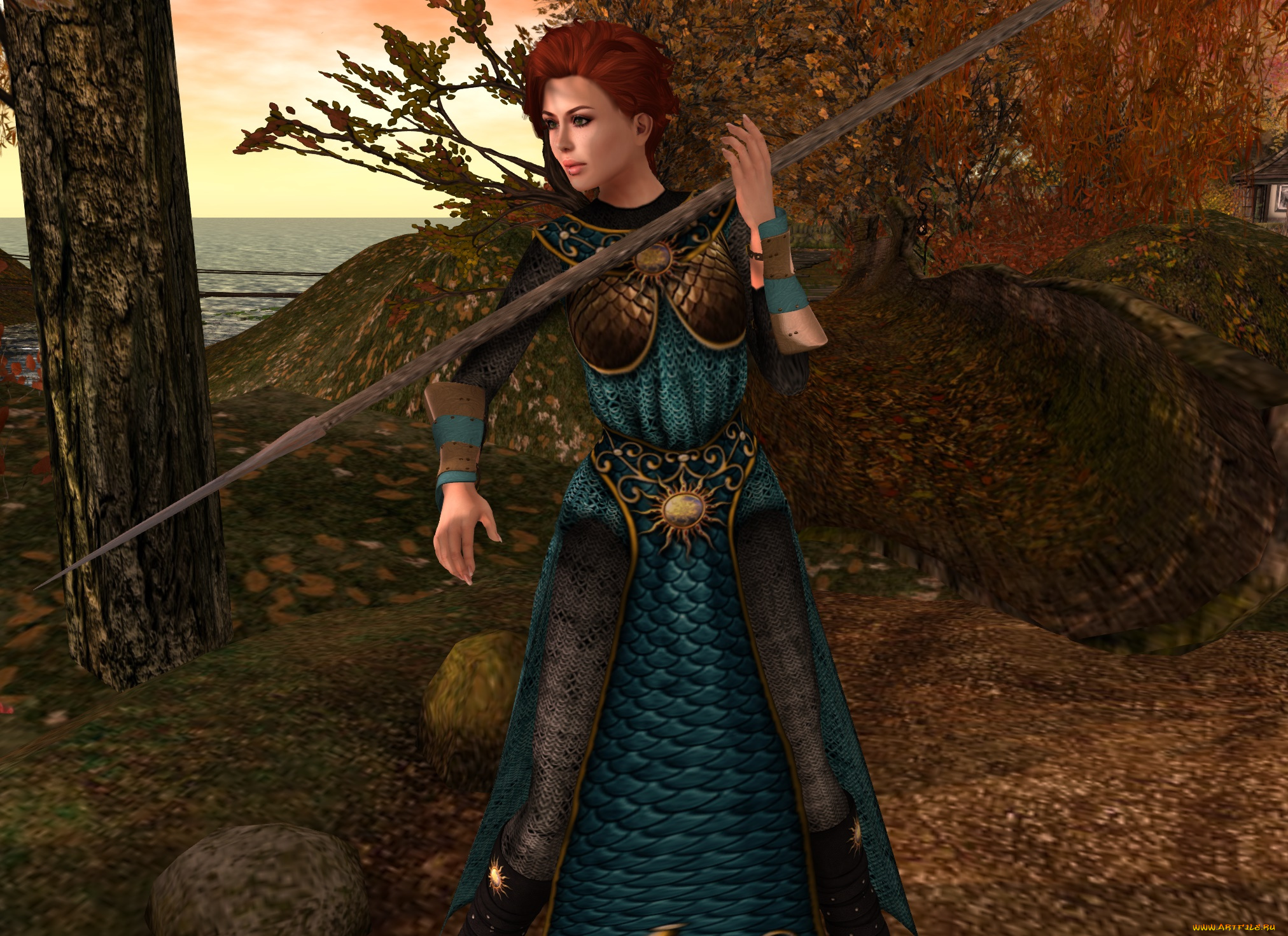 3д, графика, амазонки, , amazon, фон, взгляд, девушка, рыжая