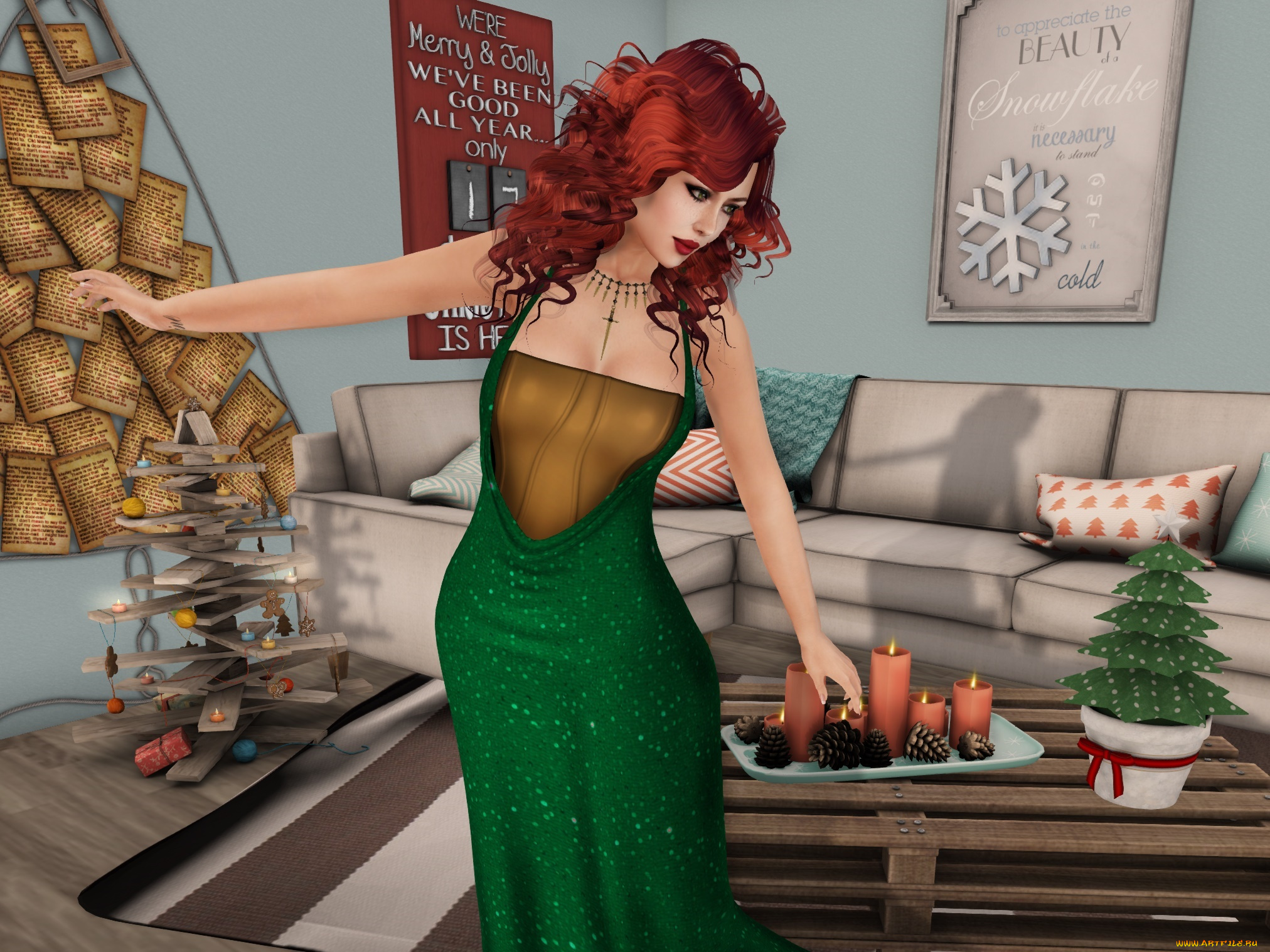 3д, графика, люди, , people, рыжая, взгляд, фон, интерьер, девушка