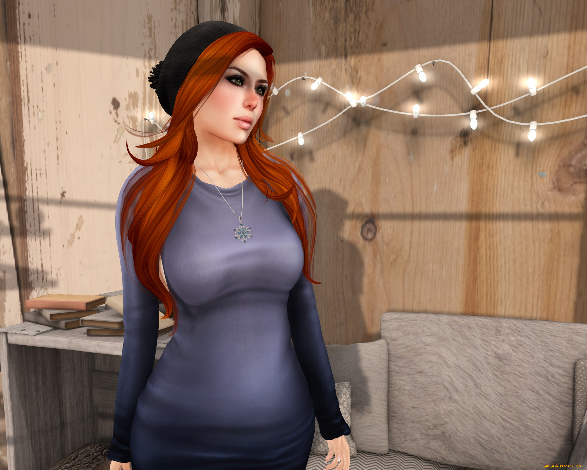 3д, графика, люди, , people, взгляд, девушка, рыжая, фон