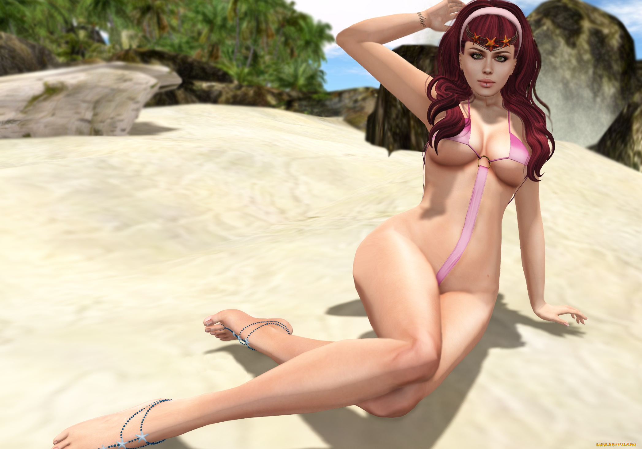 3д, графика, люди, , people, рыжая, фон, взгляд, девушка