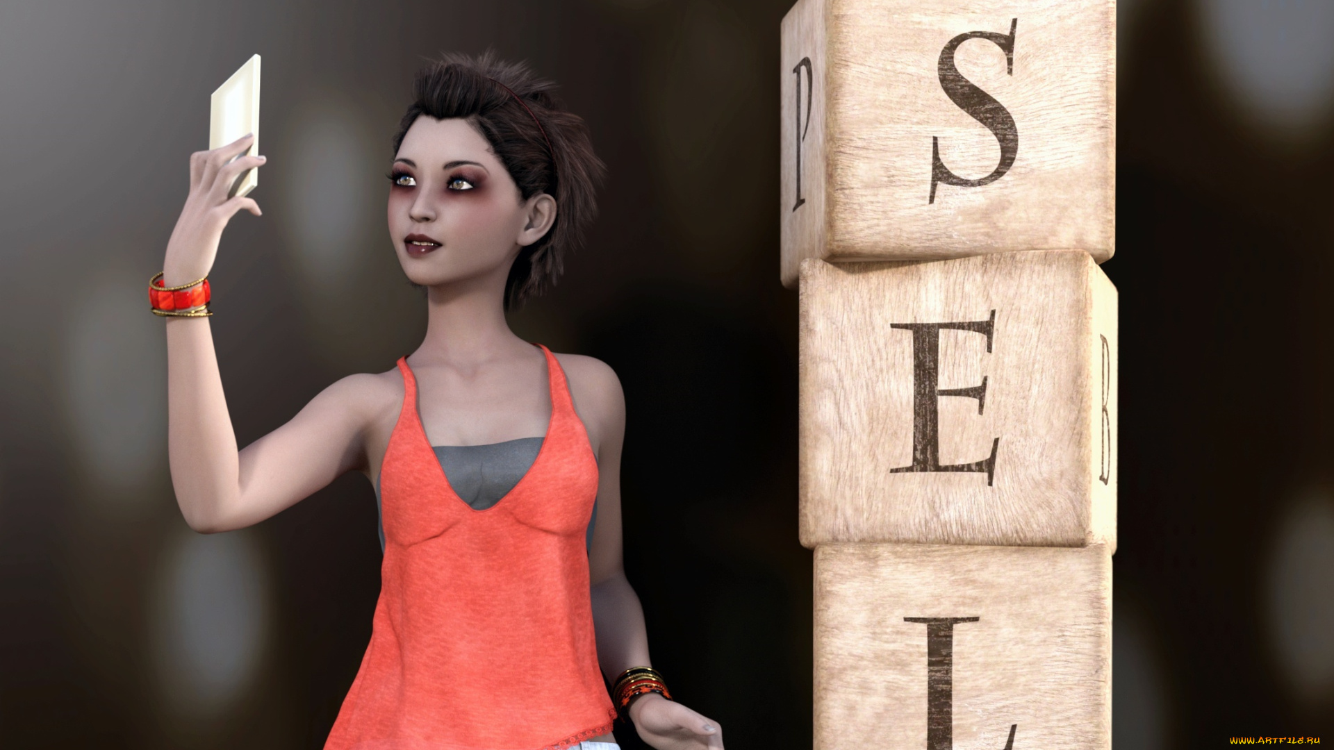 3д, графика, люди, , people, девушка, взгляд, фон