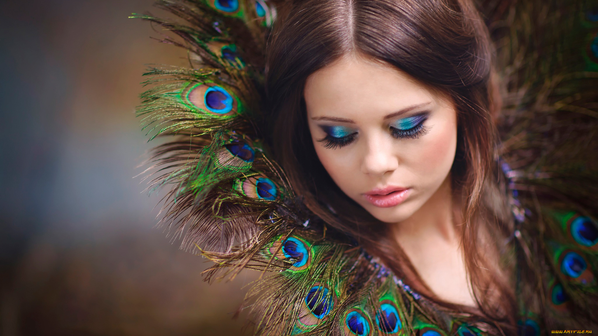 девушки, -unsort, , лица, , портреты, перо, павлина