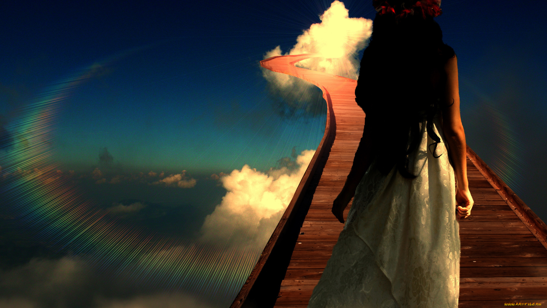 разное, компьютерный, дизайн, радуга, небо, дорога, девушка, фон