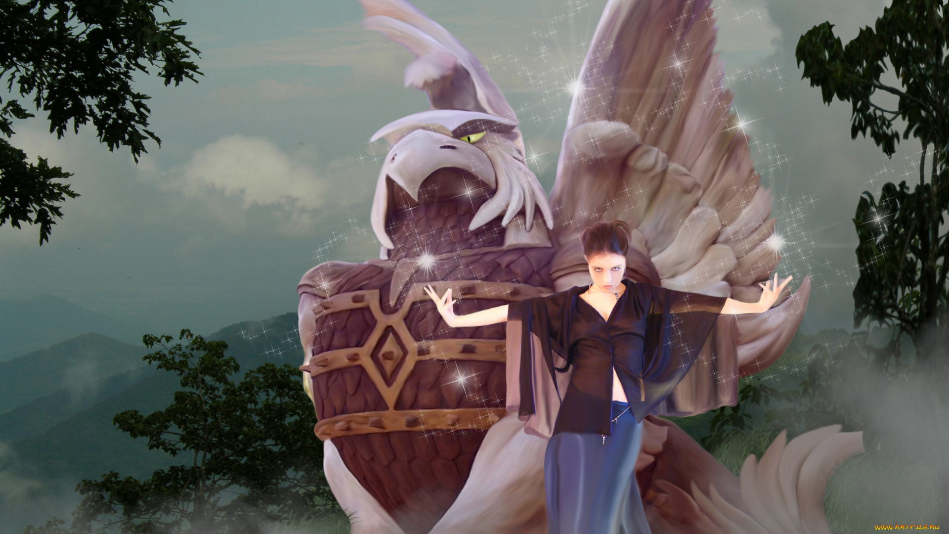 разное, компьютерный, дизайн, статуя, взгляд, фон, девушка